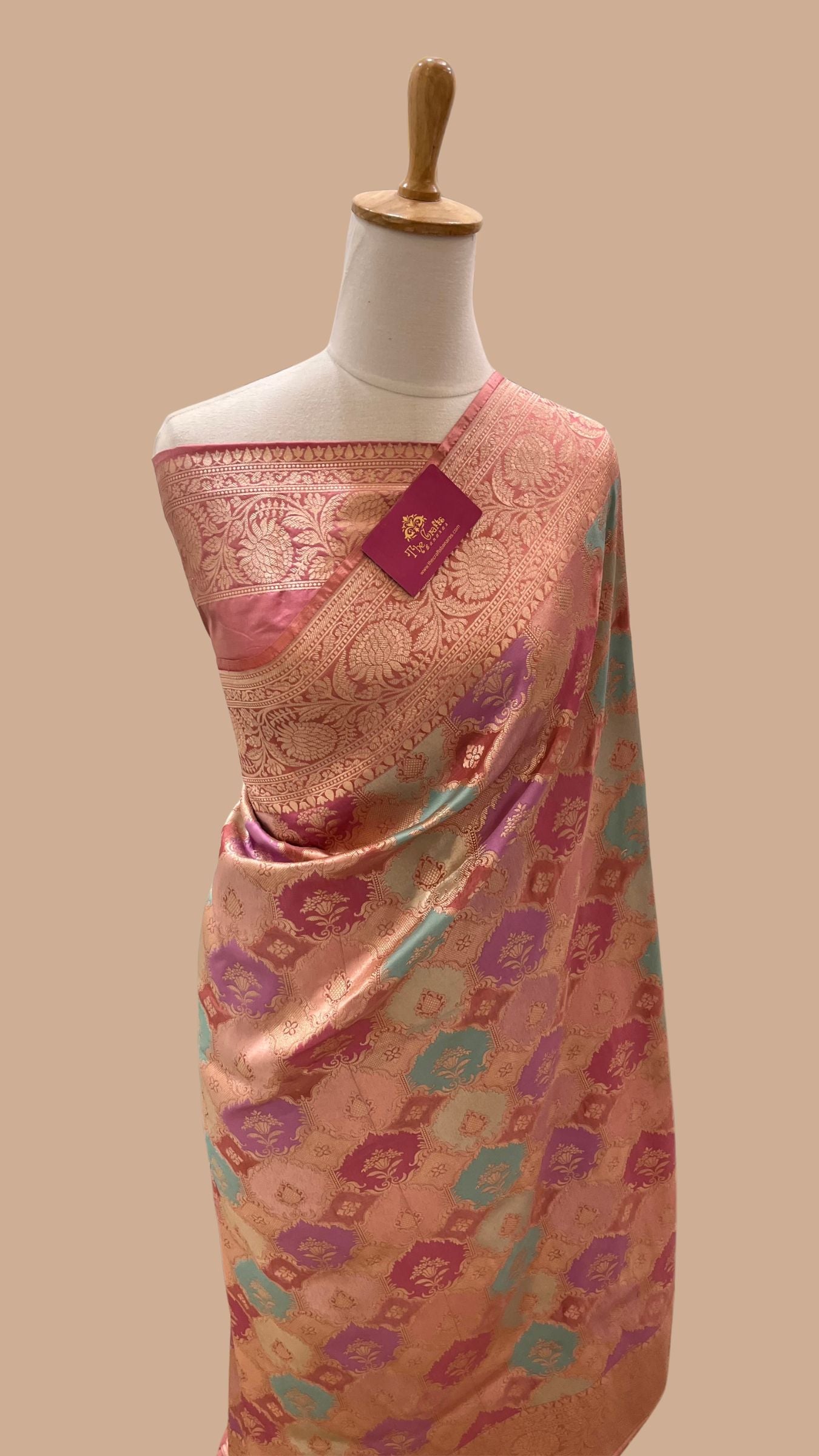 Rangkat Pure Katan Silk Handloom Banarasi Saree - Jaal with meenakari