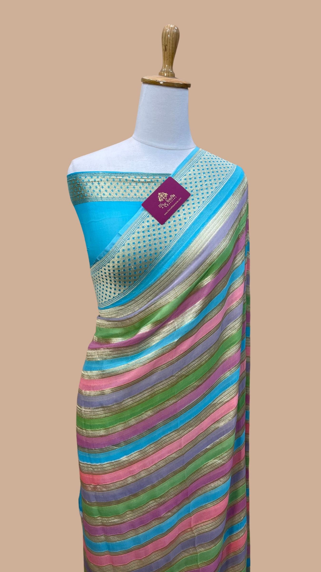 Khaddi Georgette Handloom Banarasi Saree - Water Zari