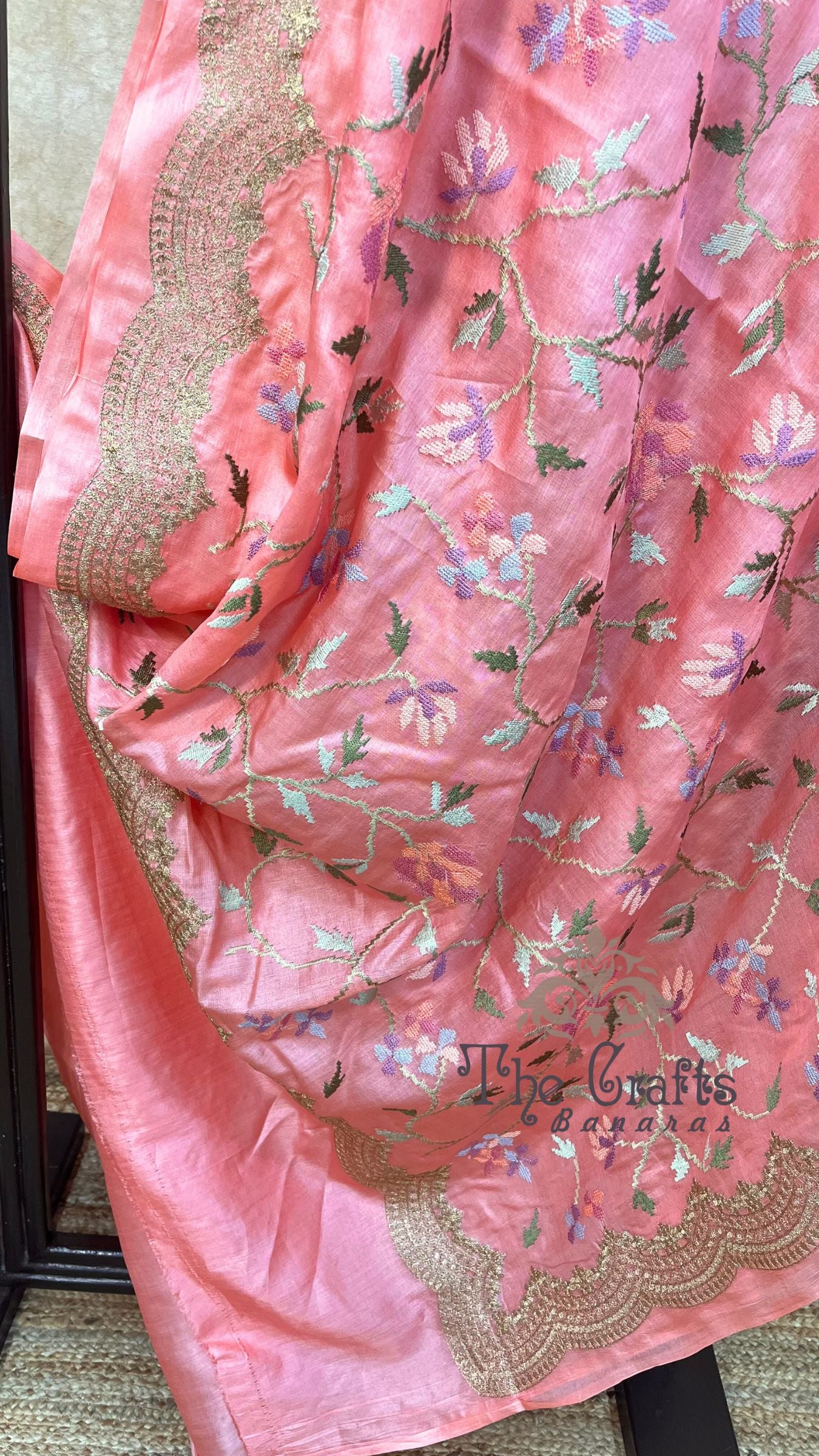 Pure Tussar Silk Chikankari Handloom Banarasi Saree