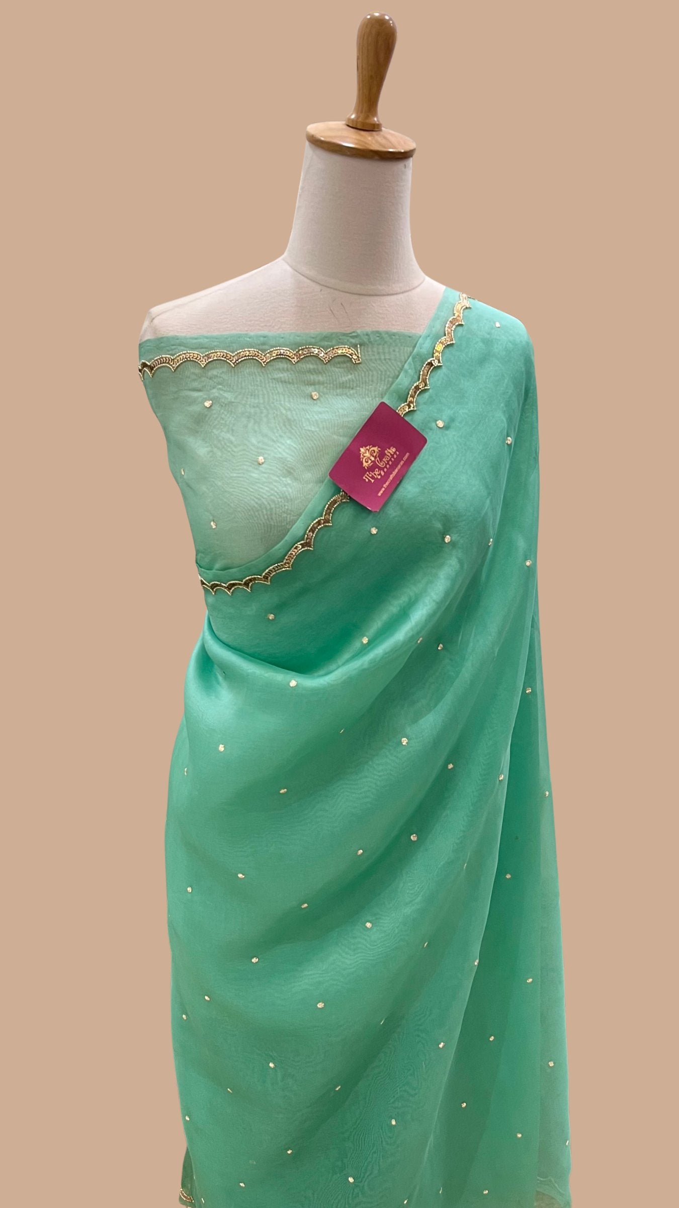 Pure Kora Organza Silk Banarasi Saree - with Zardozi, Sequin & Pitta Handwork