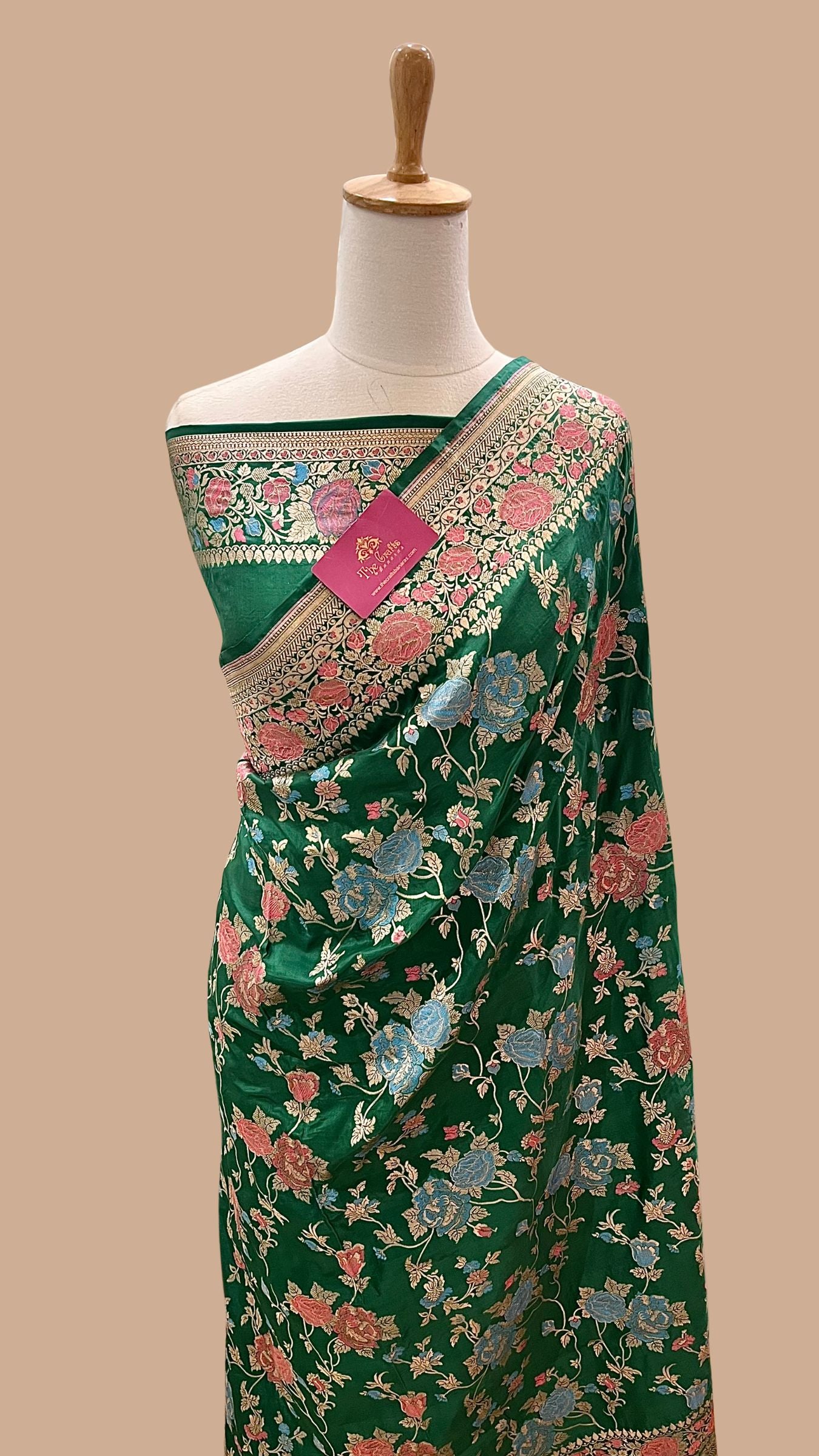 Pure Katan Silk Handloom Banarasi Saree - Jaal with Meenakari