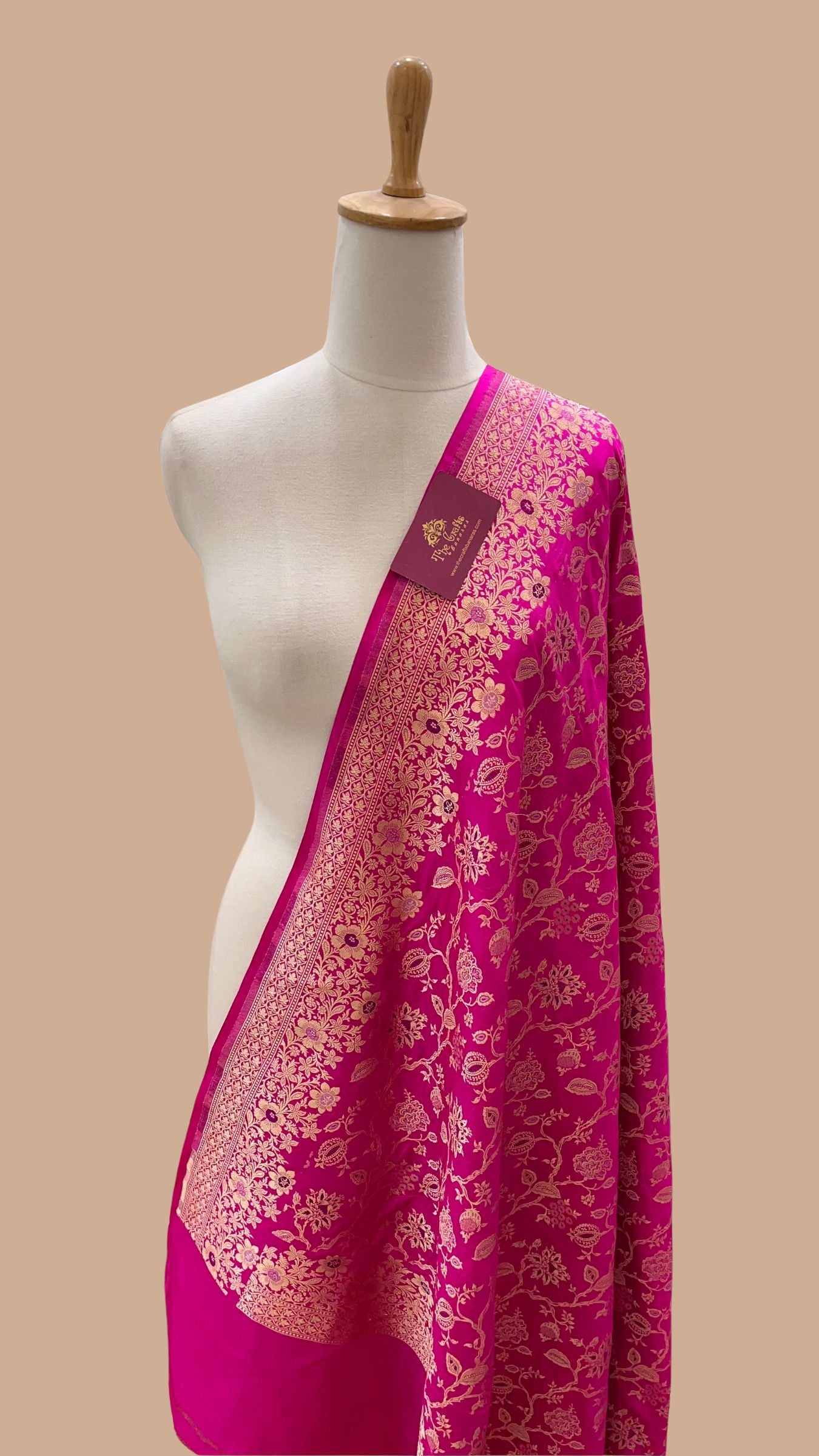 Pure Katan Silk Banarasi Handloom Dupatta - Jaal with  meenakari