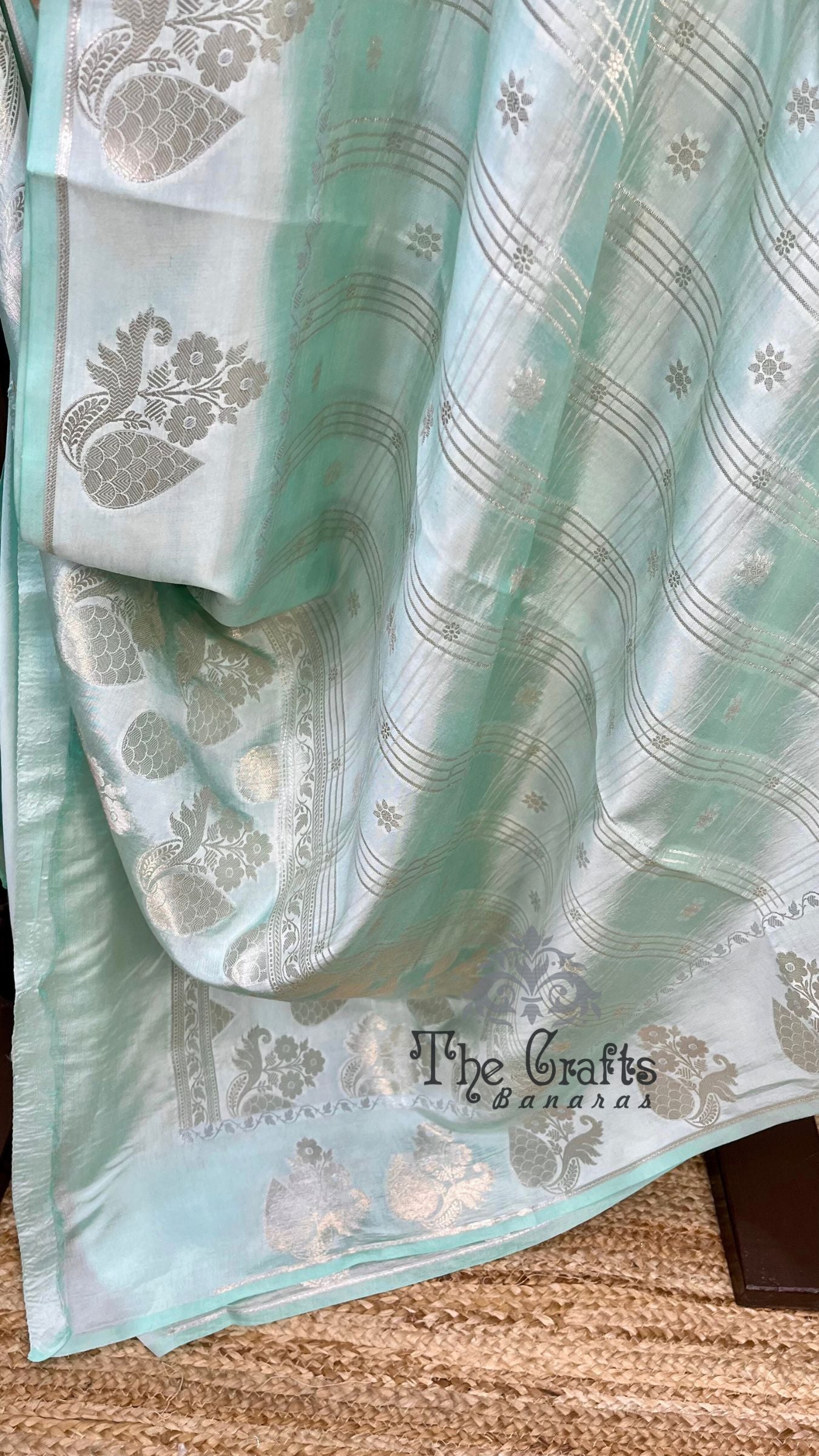 Sea Green Pure Chiniya Silk Banarasi Saree
