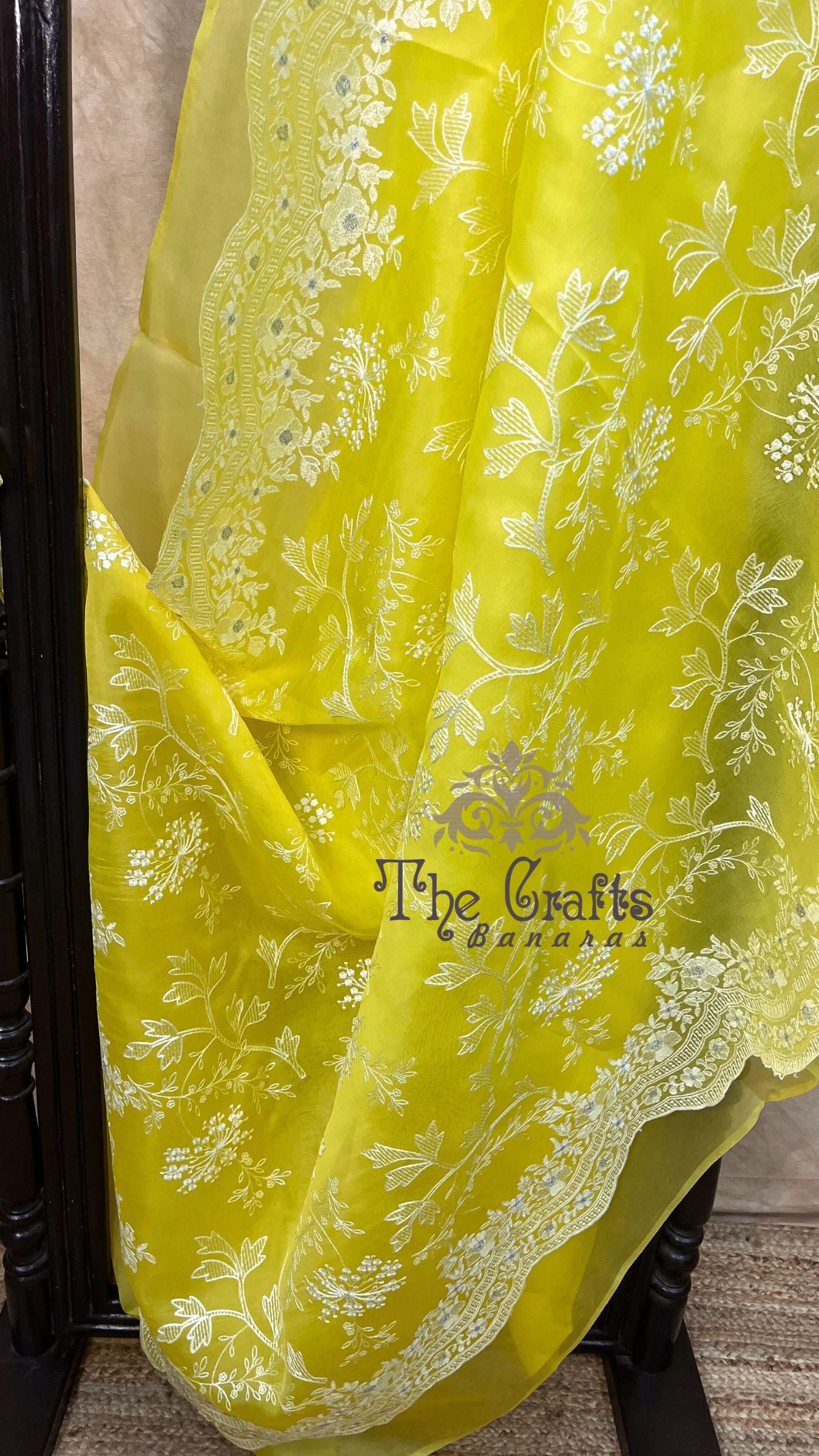 Pure Organza Silk Chikankari Handloom Banarasi Saree