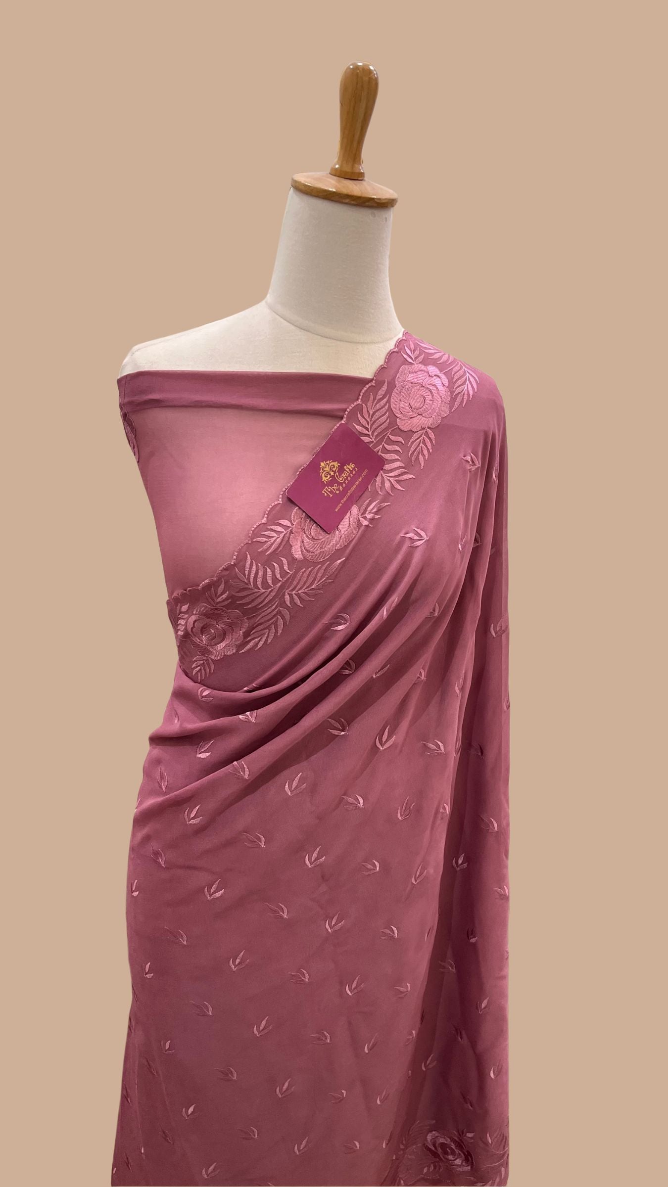 Pure Georgette Chikankari Handloom Banarasi Saree