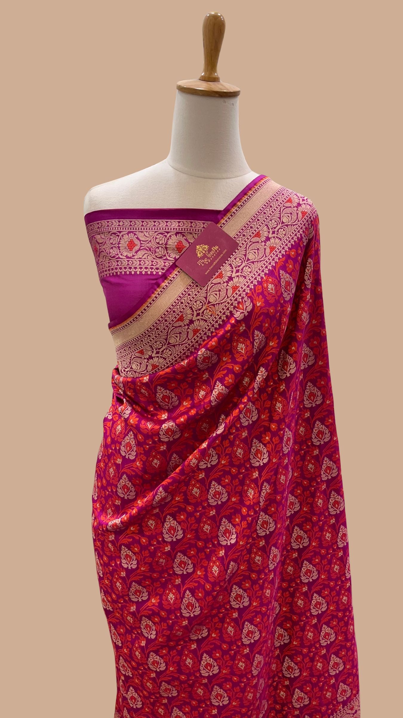 Pure Cotton Silk Banarasi Brocade Handloom Saree - Meenakari