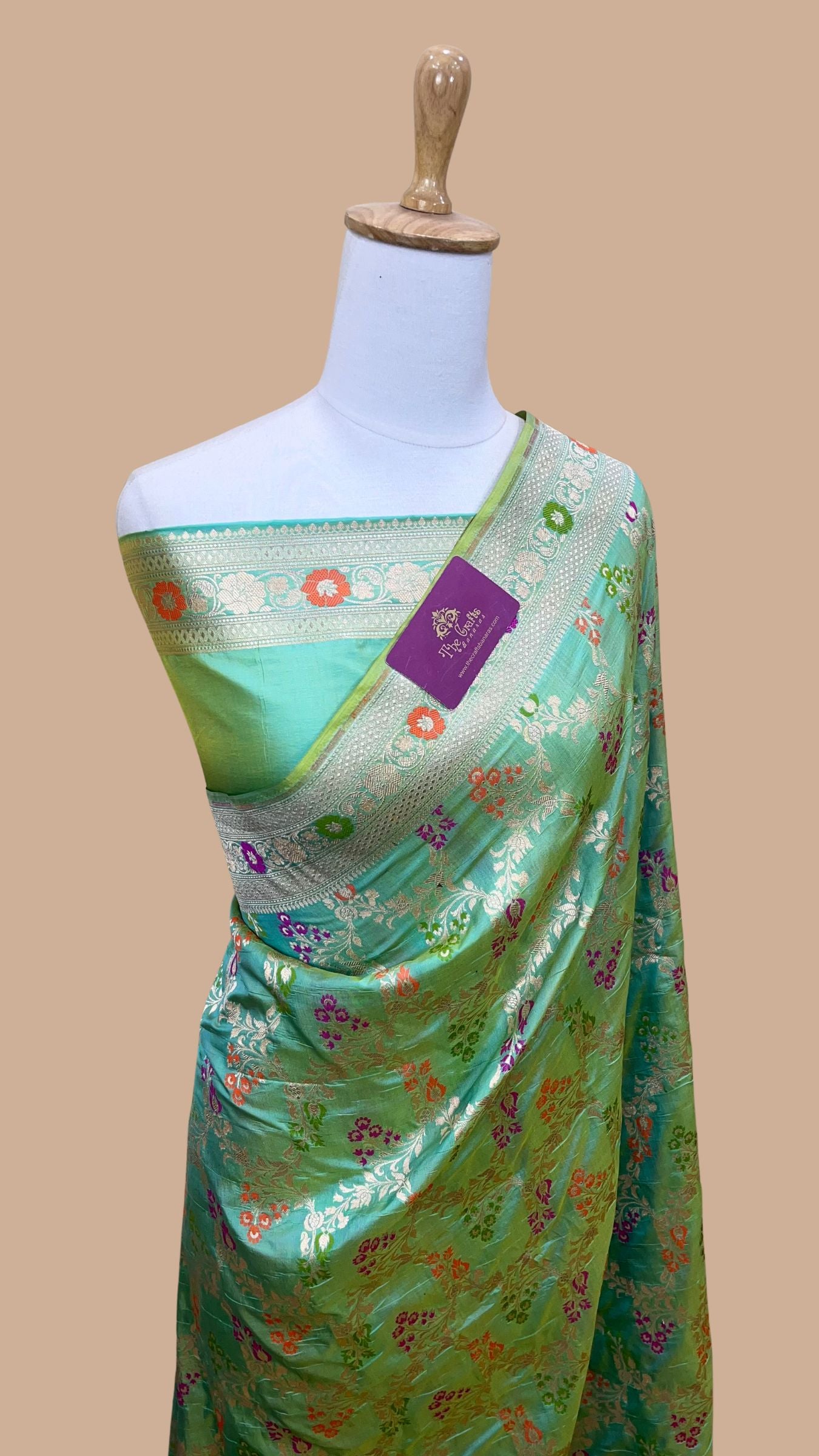 Pure Katan Silk Handloom Banarasi Saree - Jaal With Meenakari