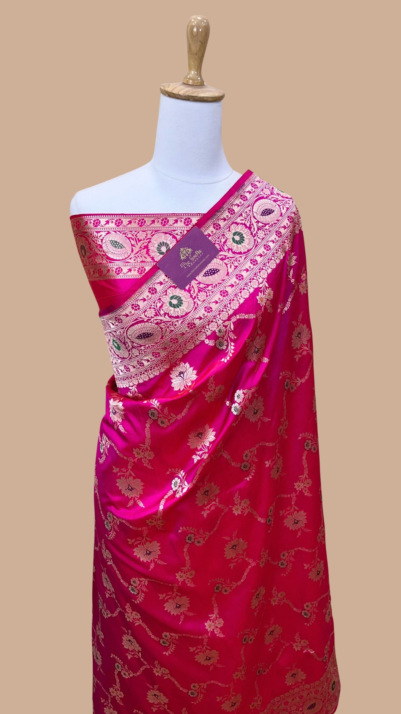 Pure Katan Silk Handloom Banarasi Saree - Jaal With Meenakari