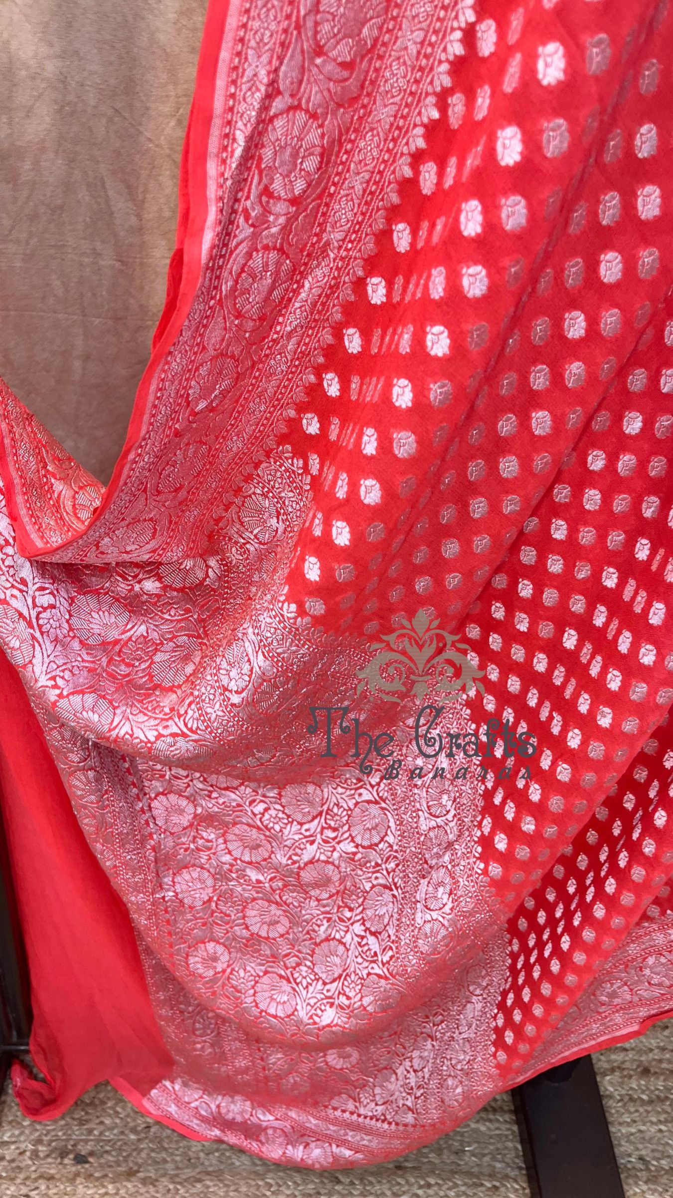 Pure Georgette Banarasi Saree - Silver Zari