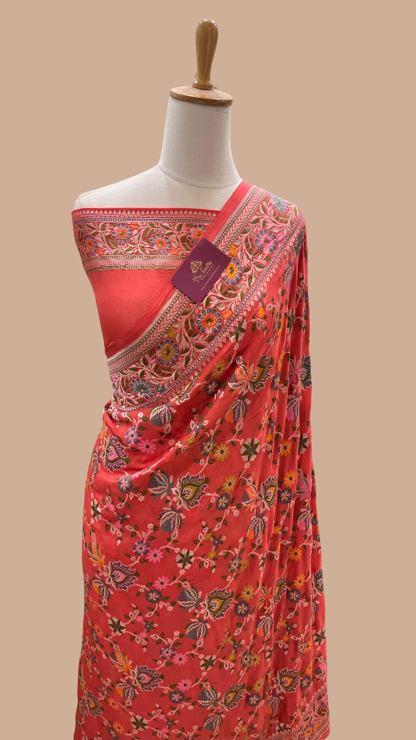 Khaddi Georgette Handloom Banarasi Saree - Jaal with Meenakari