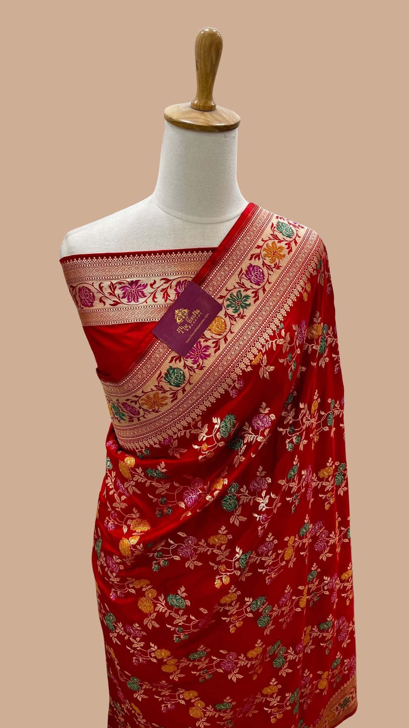 Pure Katan Silk Handloom Banarasi Saree - All over jaal work with meenakari