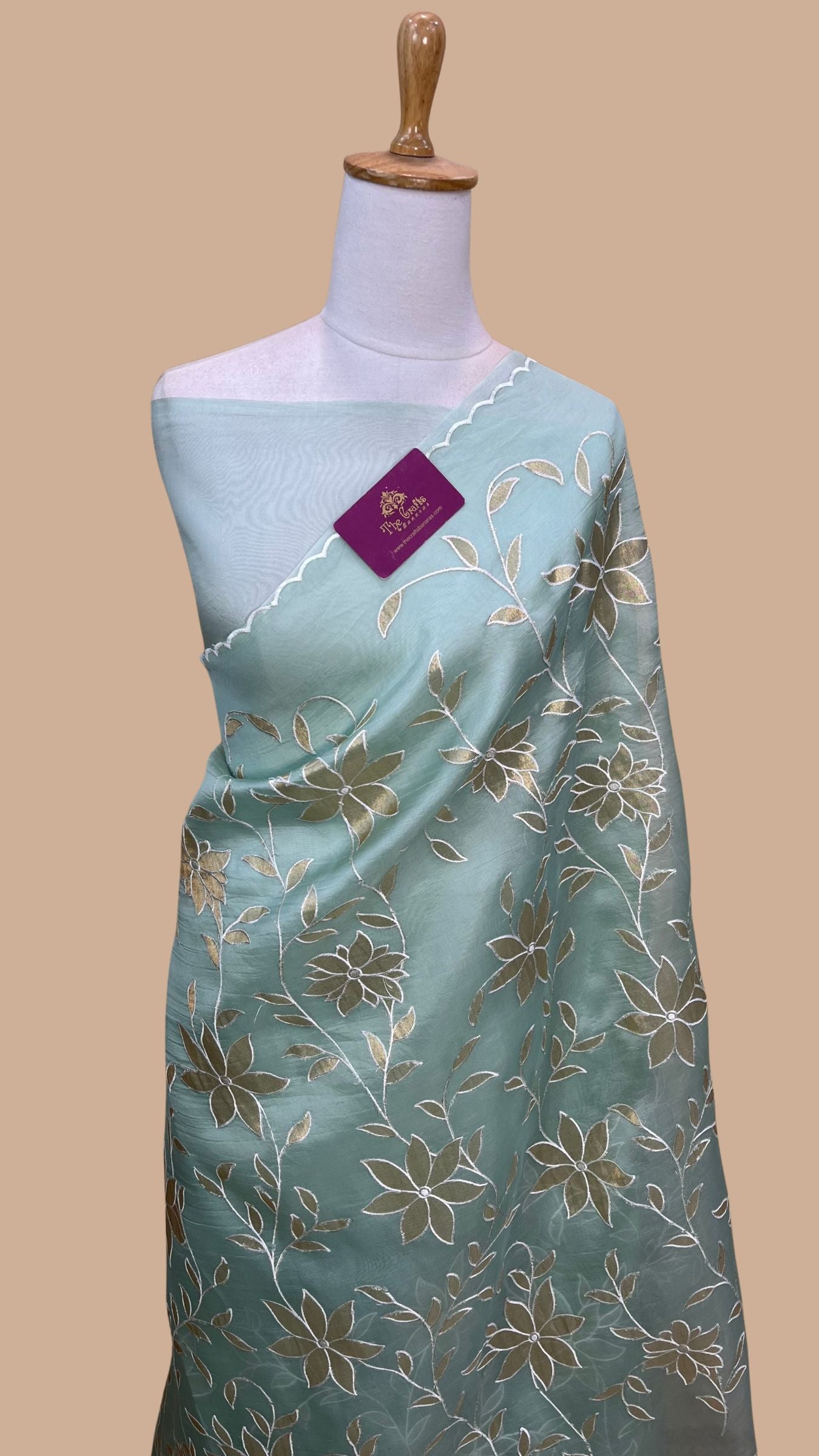 Pure Kora Organza Silk Banarasi Saree - Chikankari all over