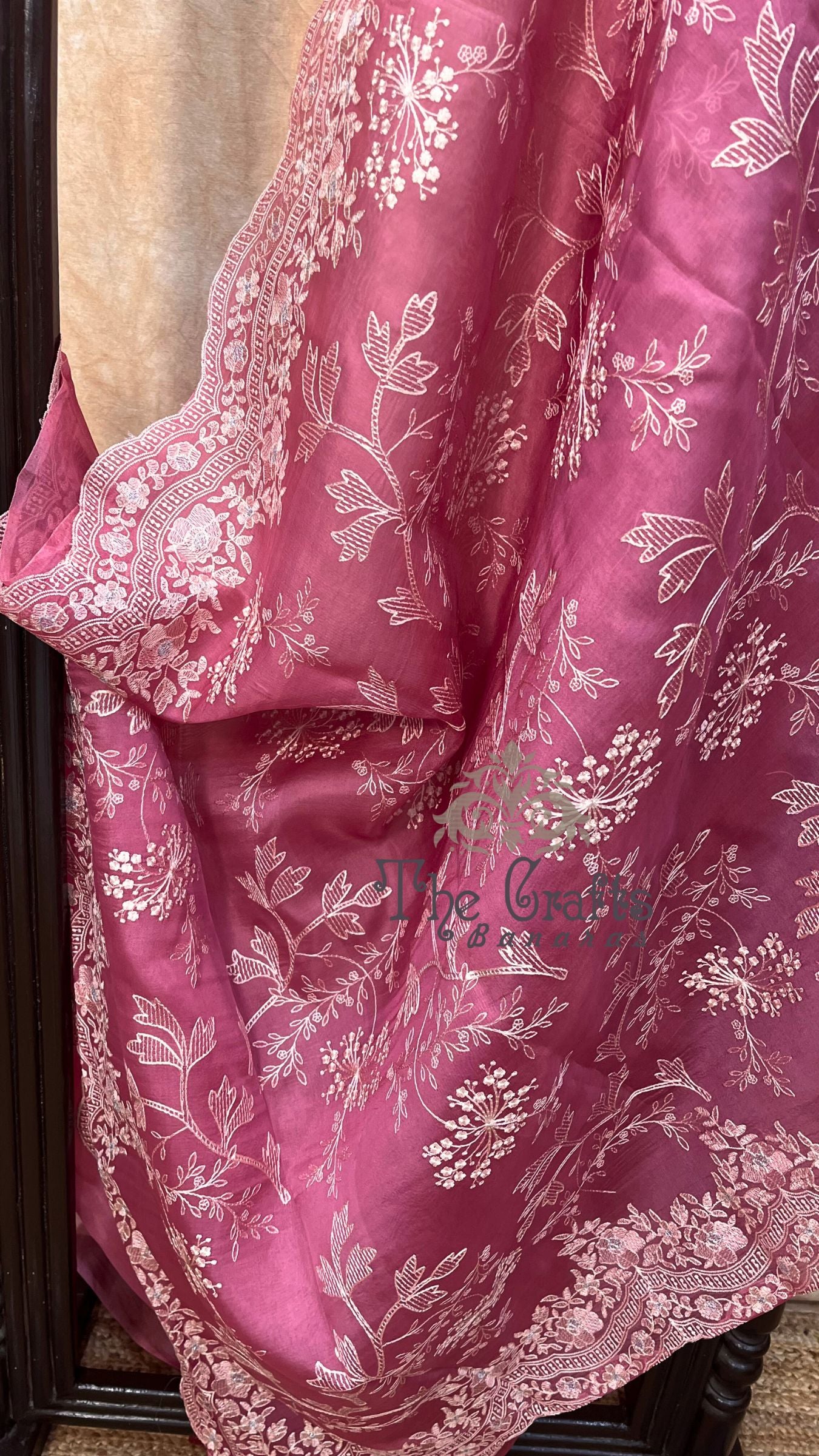 Pure Organza Silk Chikankari Handloom Banarasi Saree