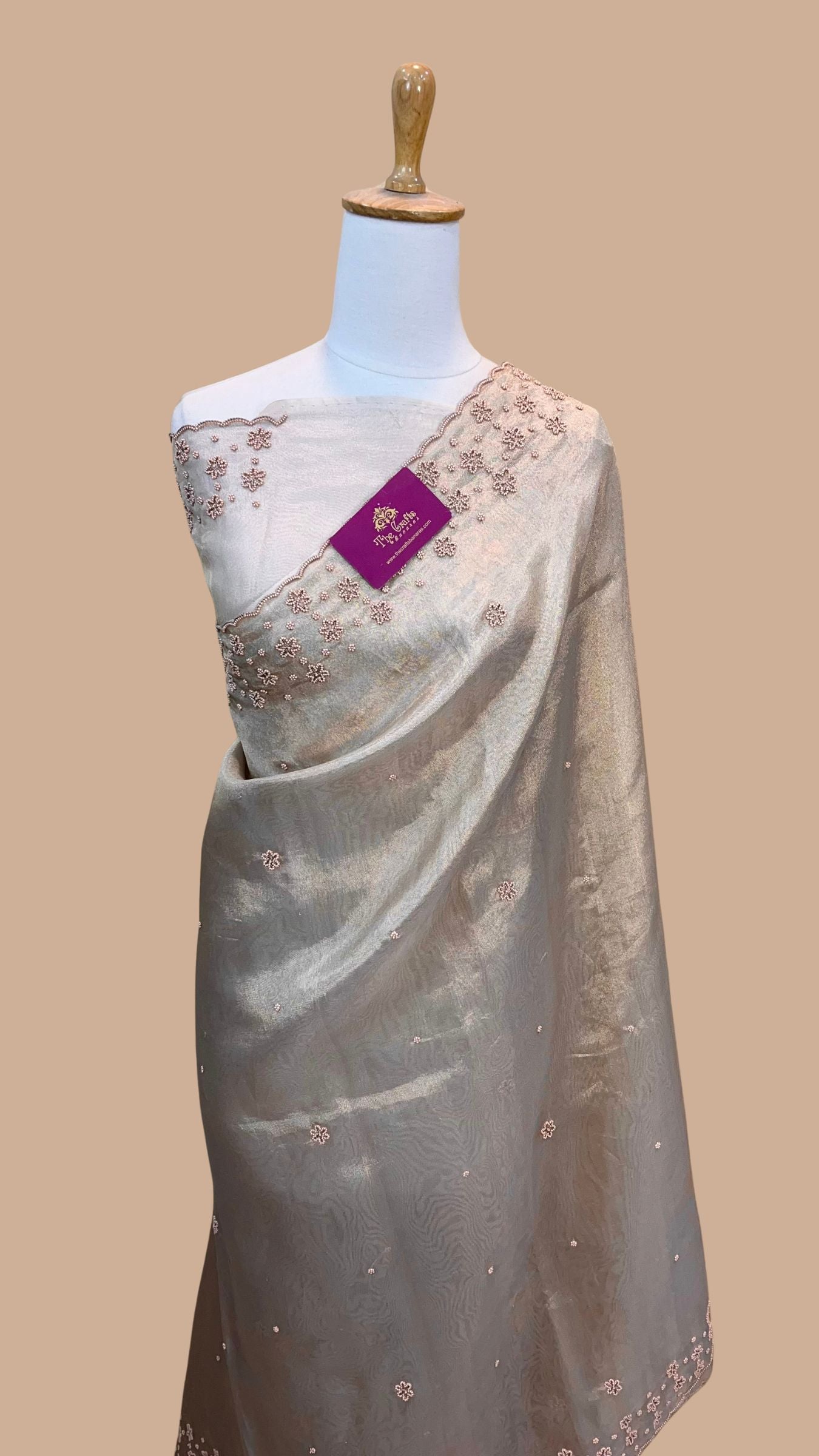 Pure Kora Tissue Silk Banarasi Saree - handwork motifs