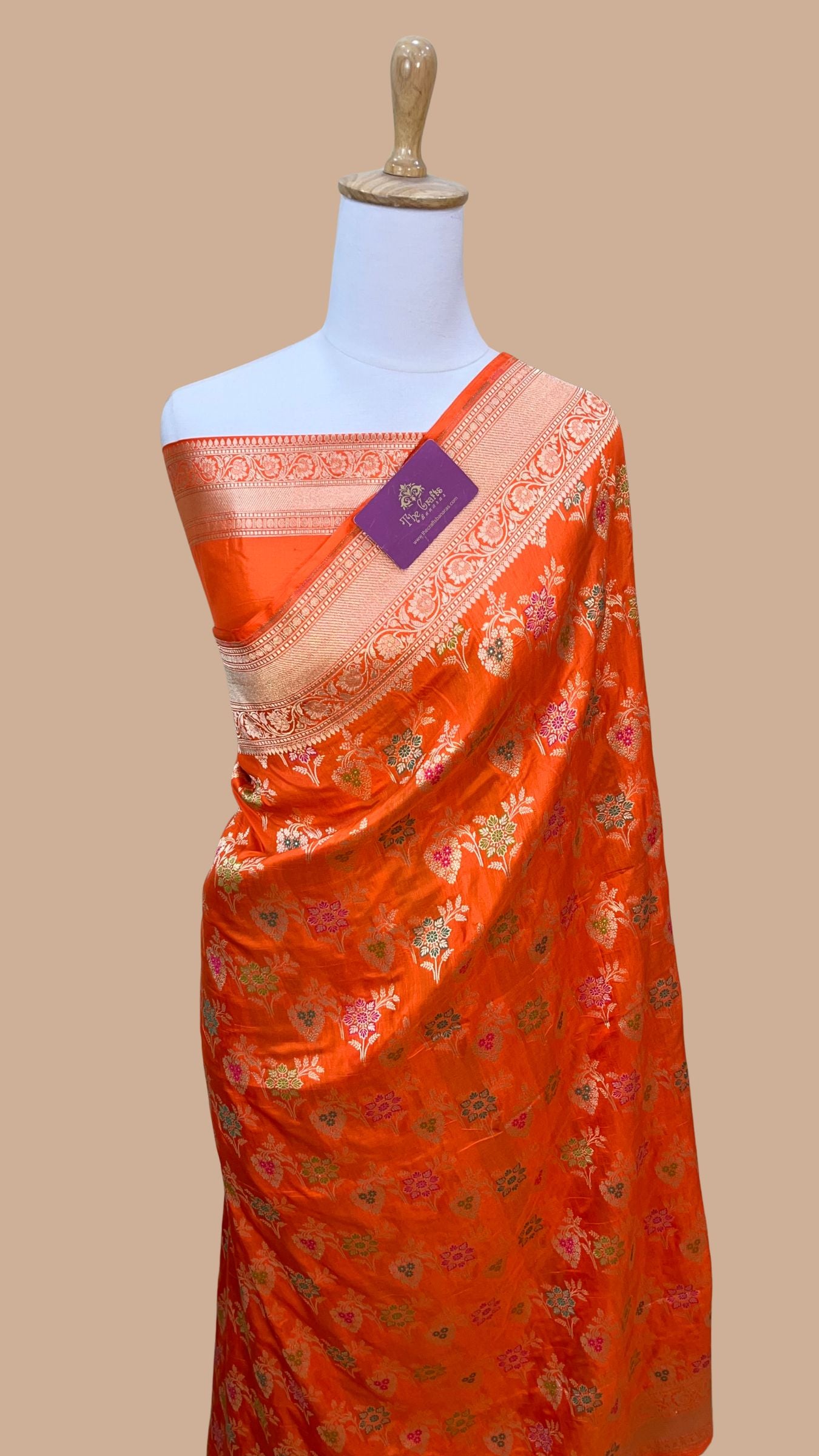Pure Katan Silk Handloom Banarasi Saree - Jaal With Meenakari