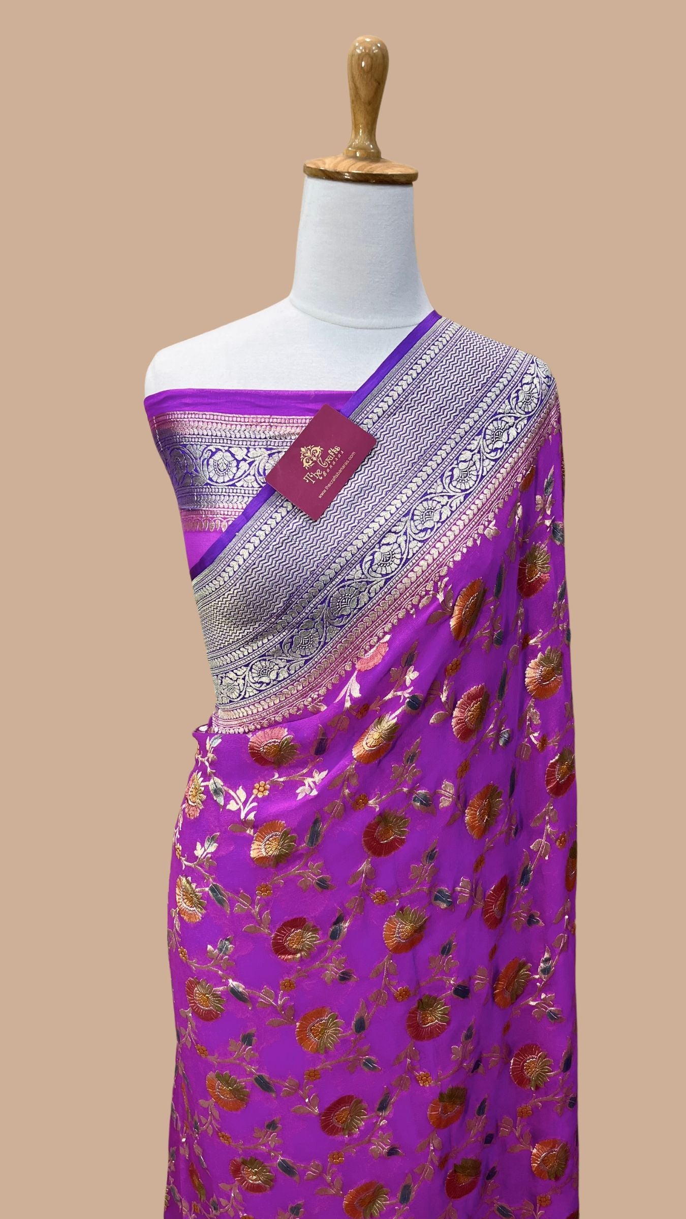 Khaddi Georgette Handloom Banarasi Saree - Water Zari