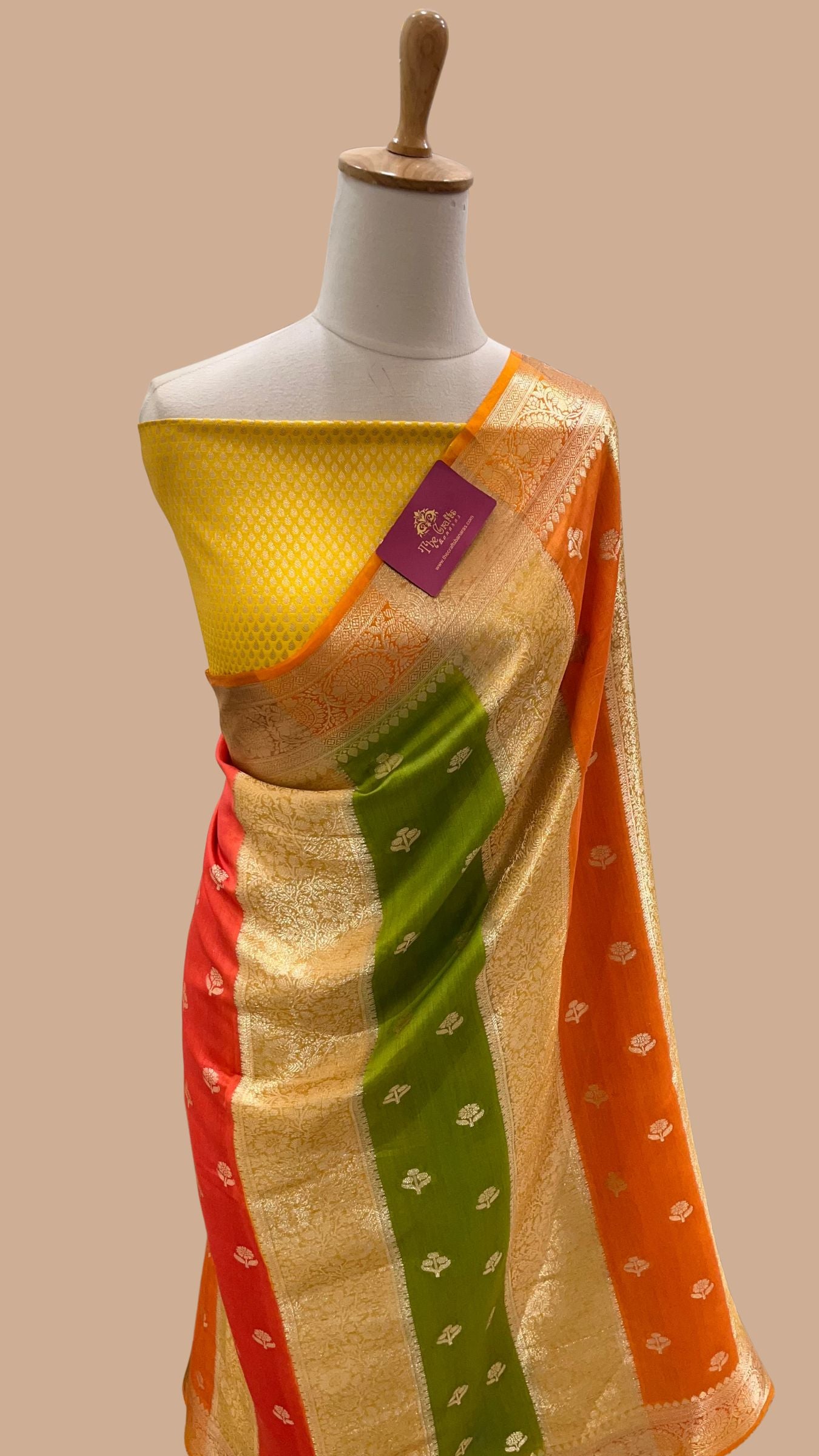 Pure Chiniya Tissue Silk Banarasi Saree - Multicolour Stripe