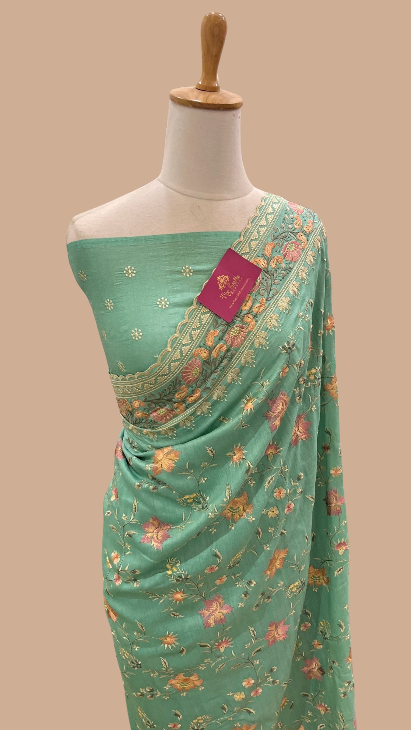 Pure Munga Silk Banarasi Saree - Chikankari all over