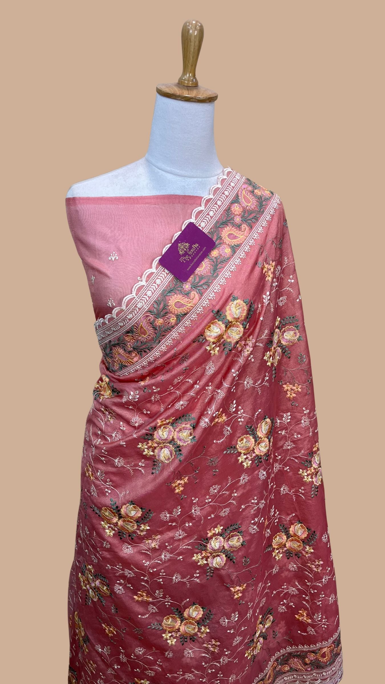 Pure Tissue Silk Banarasi Saree - Chikankari all over