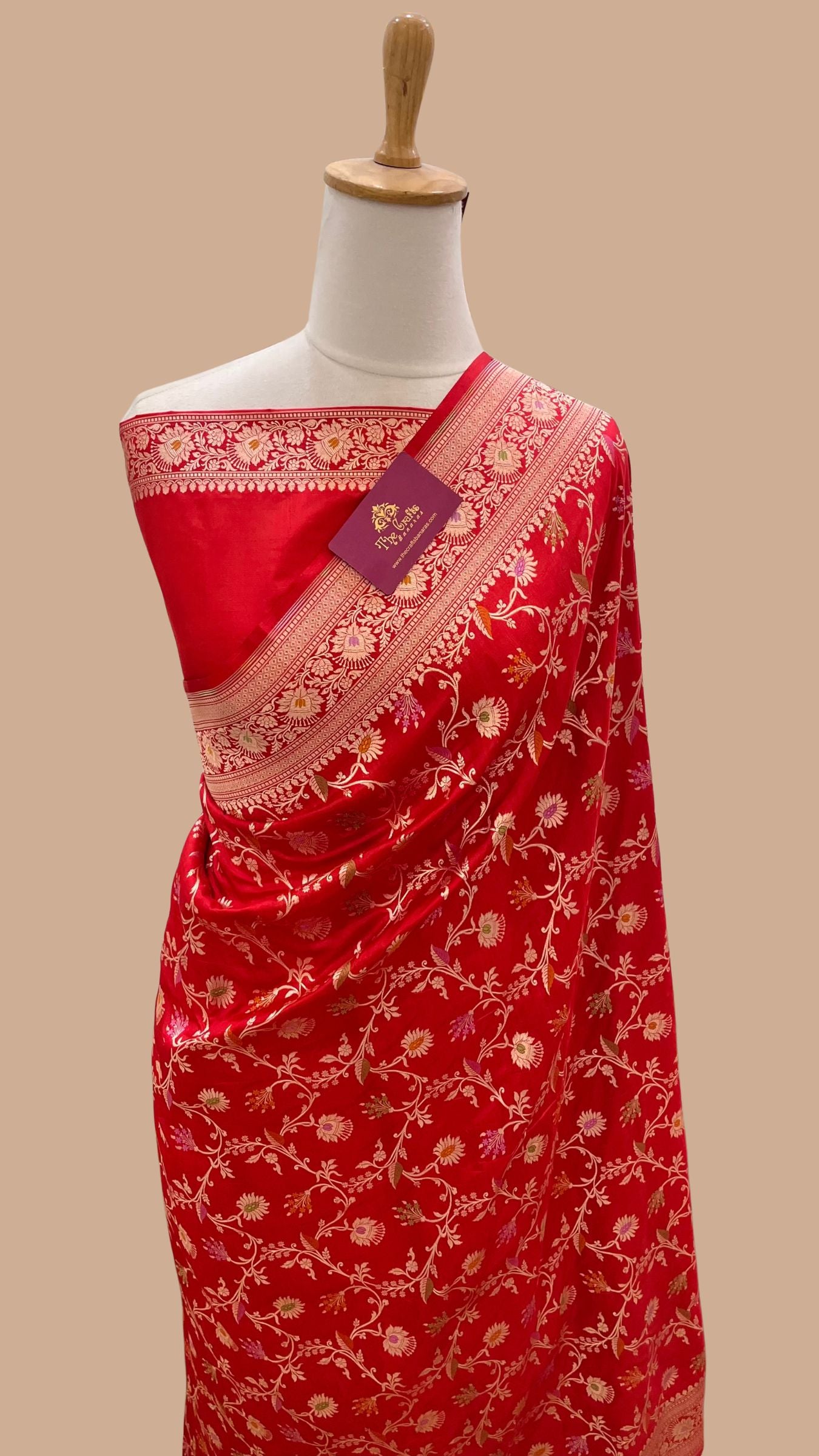 Pure Katan Silk Handloom Banarasi Saree - Jaal With Meenakari
