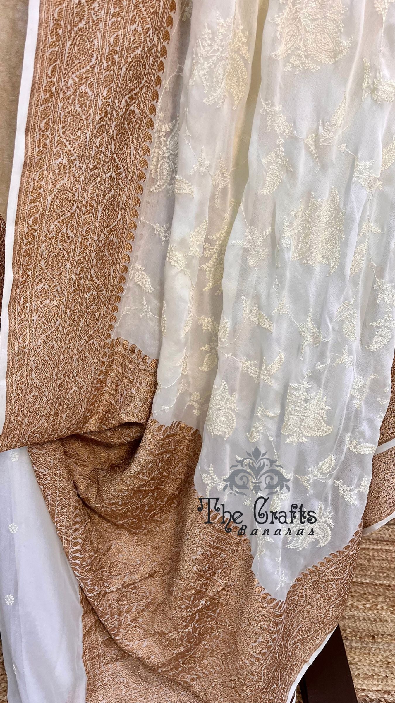 Pure Georgette Handloom Banarasi Saree - With Chikankari All Over