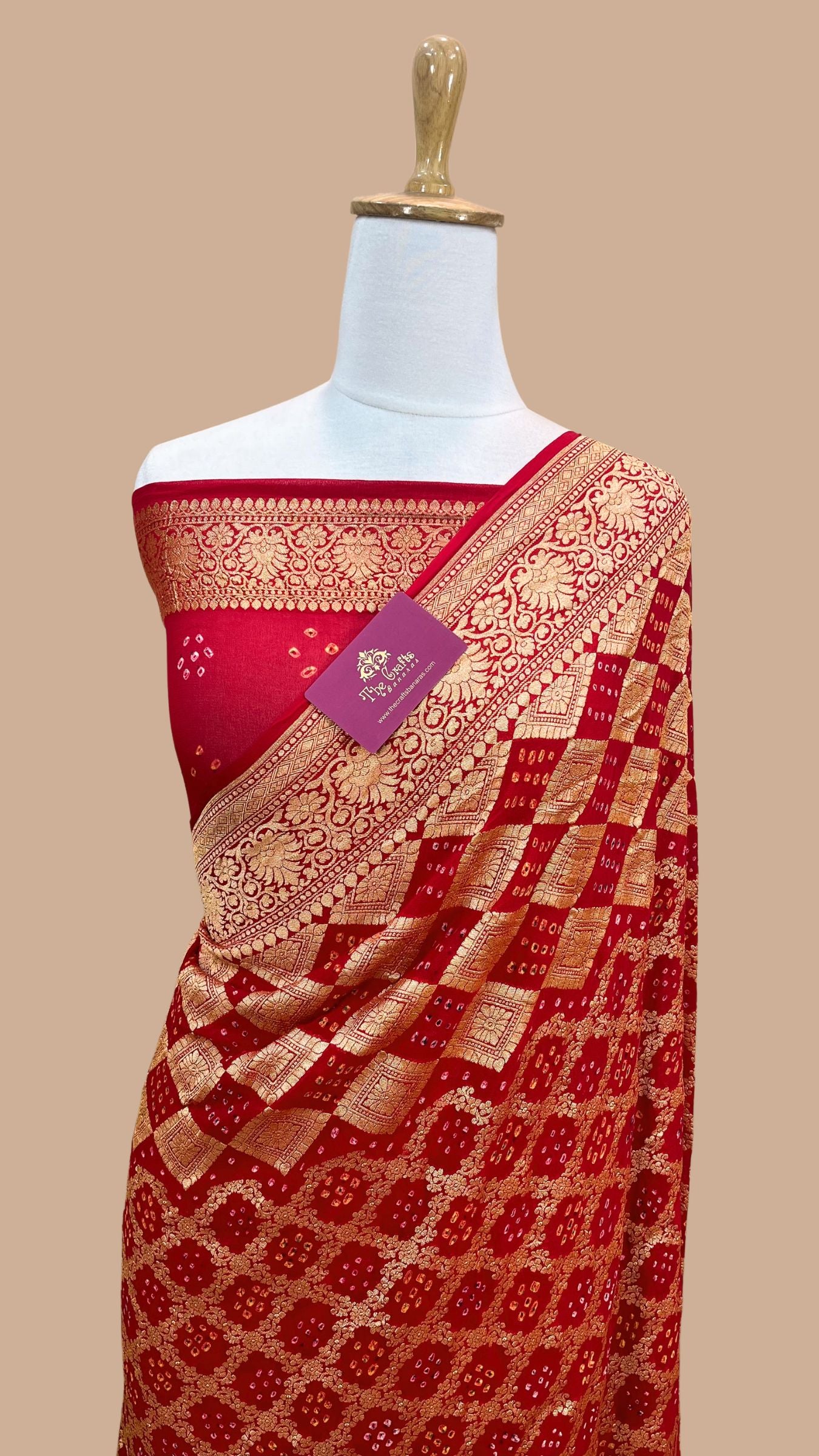 Pure Georgette Banarasi Handloom Bandhej Saree