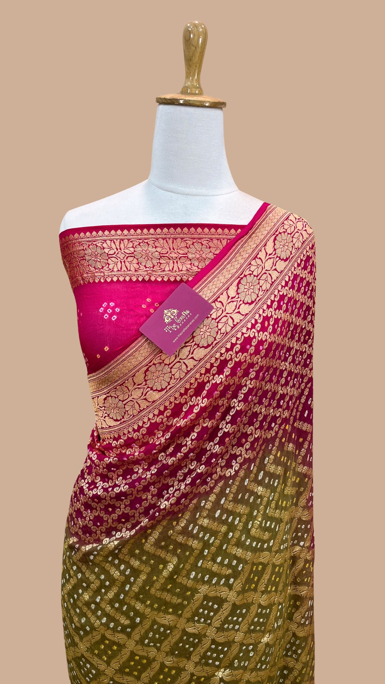 Pure Georgette Banarasi Handloom Bandhej Saree