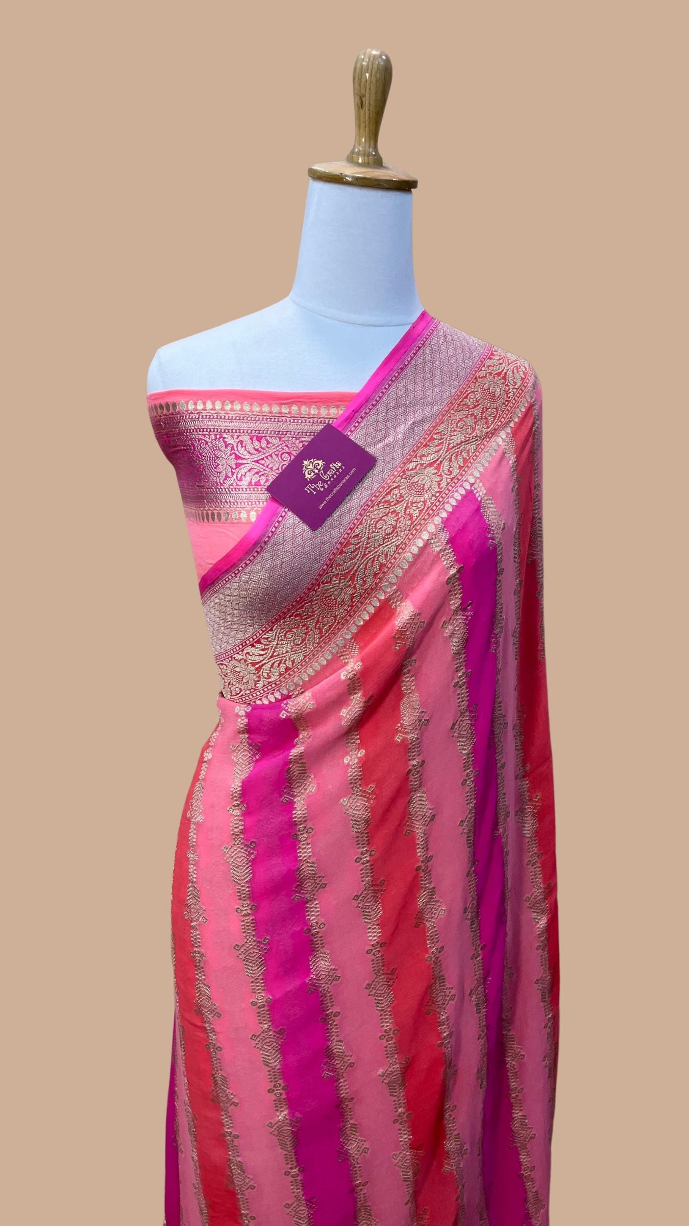 Khaddi Georgette Handloom Banarasi Saree - Water Zari