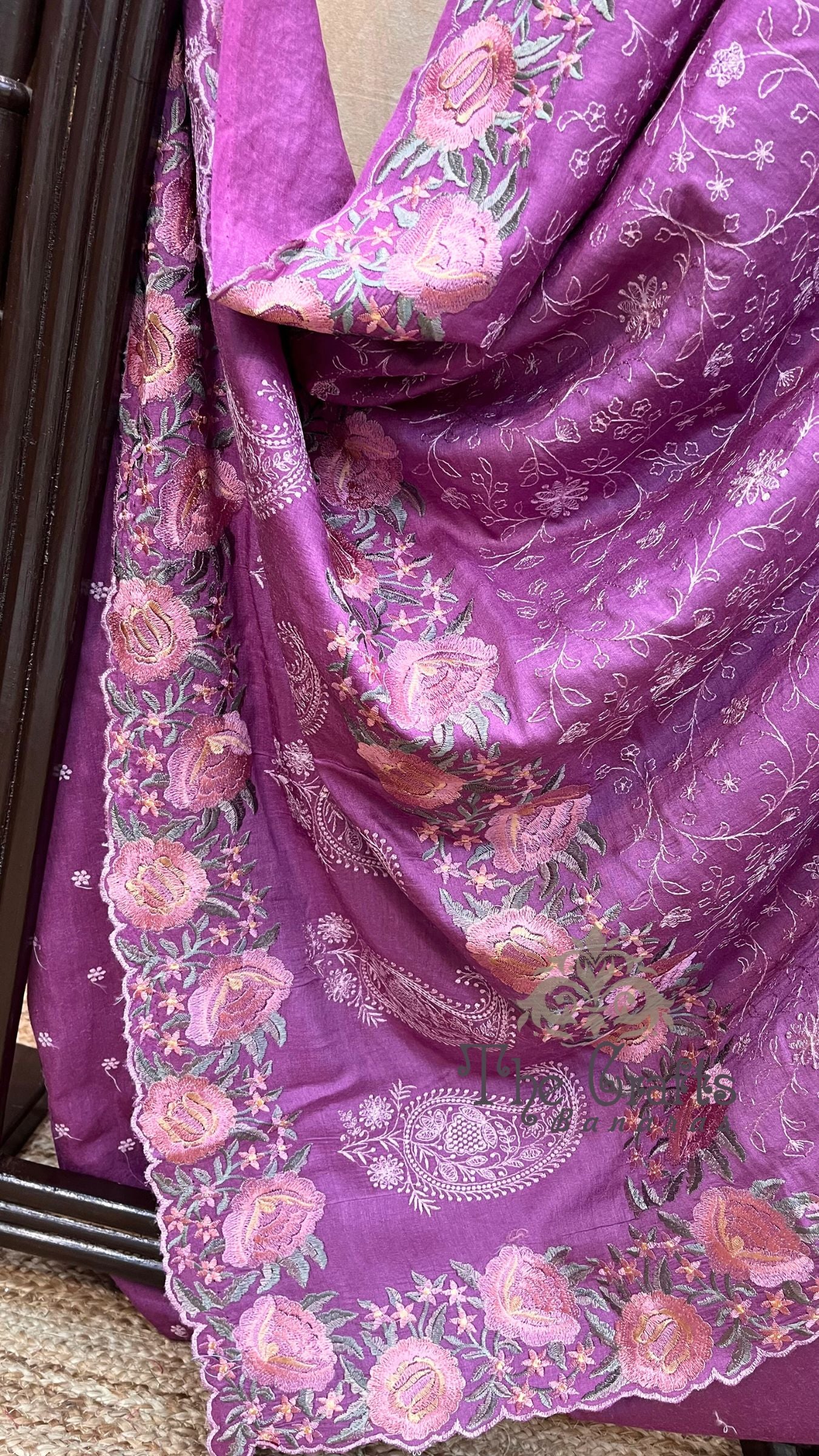 Pure Munga Silk Banarasi Saree - Chikankari all over