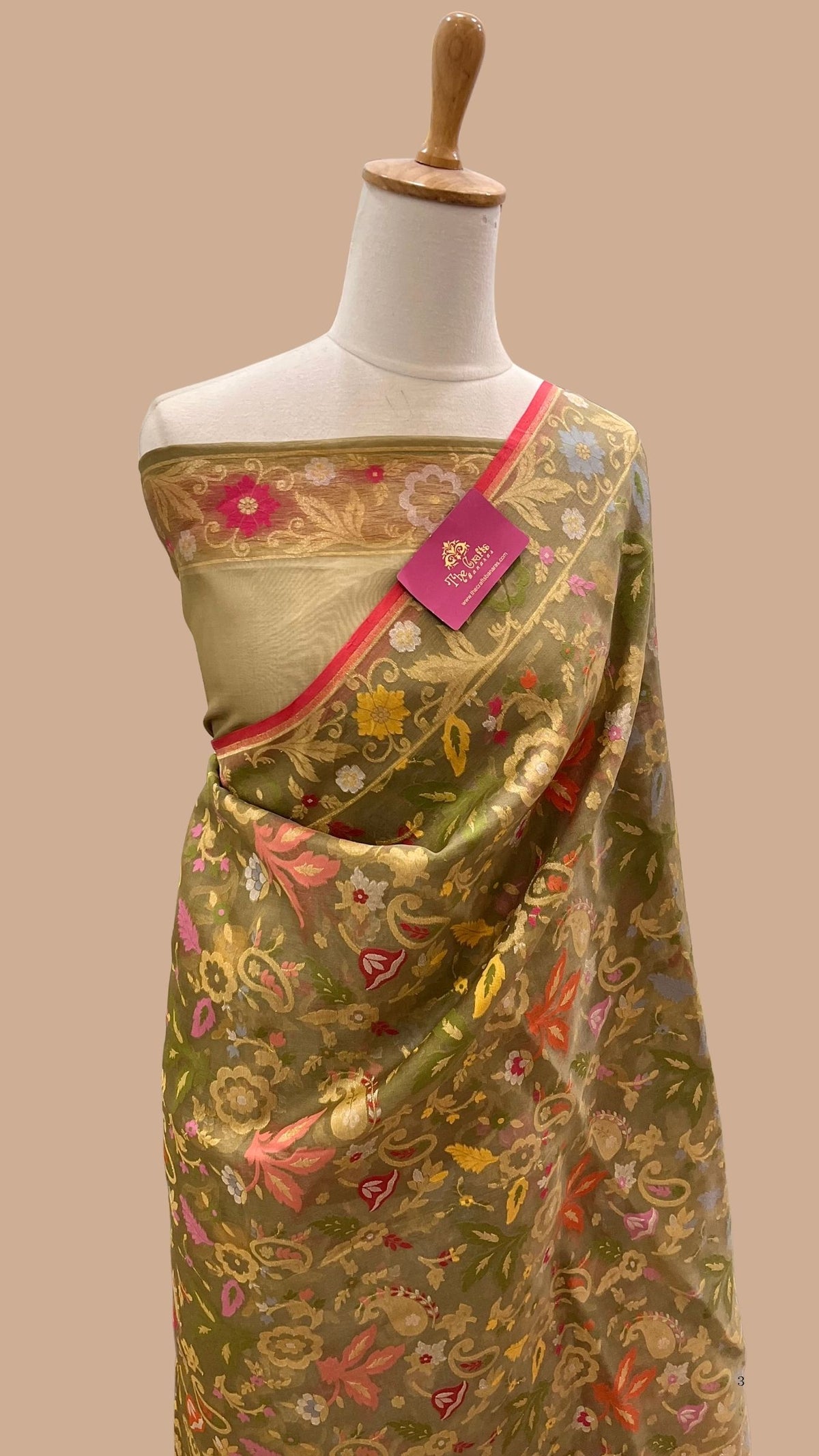 Pure Ektara Kora Silk Jamdani Banarasi Saree - Tilfi