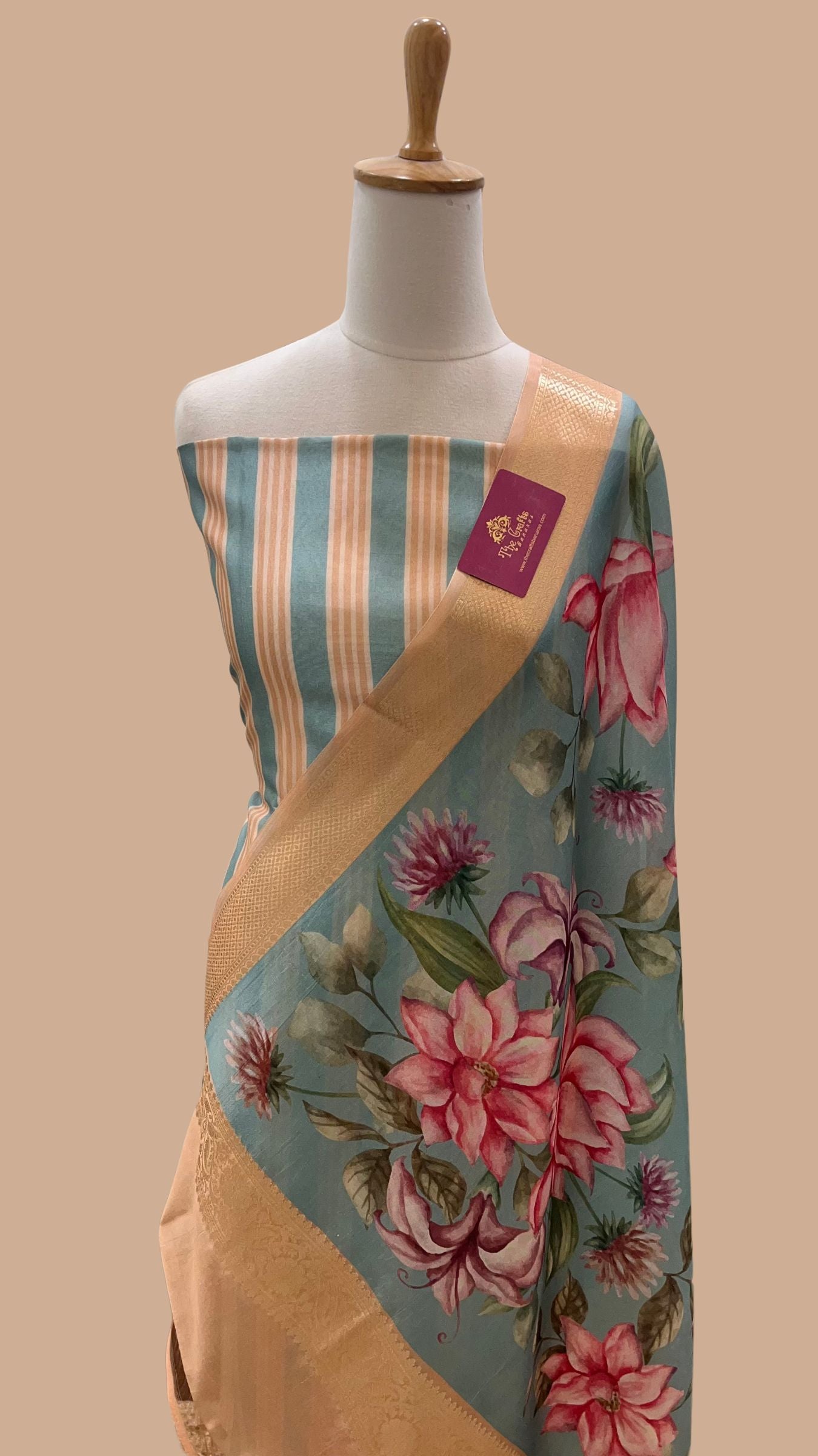 Pure Mango Silk Banarasi Dress Material - Digital Print All over