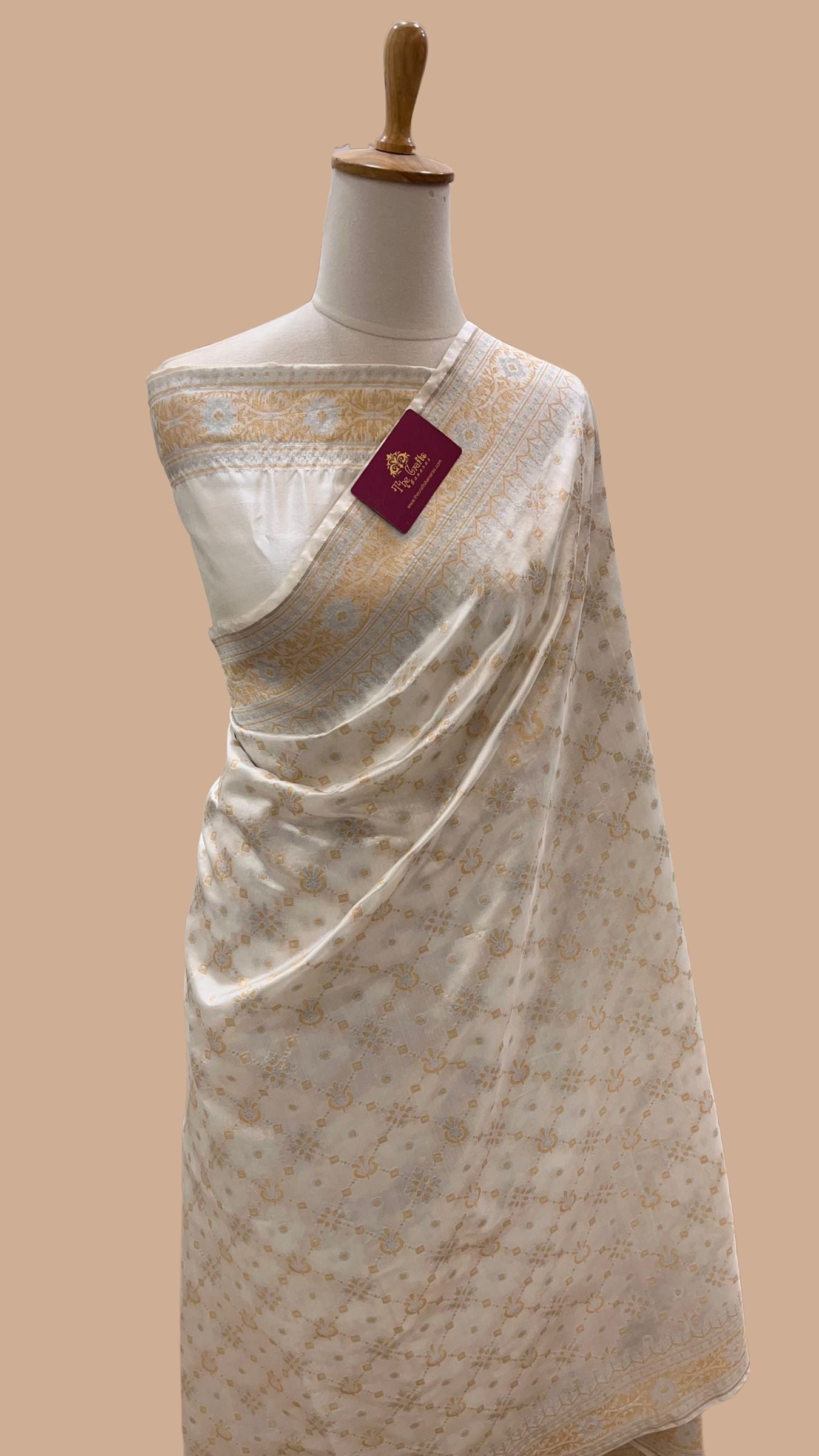 Pure Organza Silk Handloom Banarasi Saree - All over Sona Roopa Jaal work