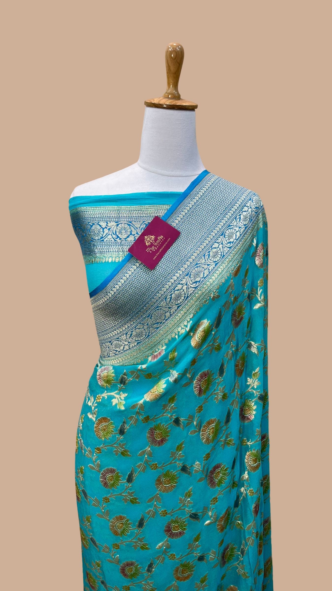 Khaddi Georgette Handloom Banarasi Saree - Water Zari