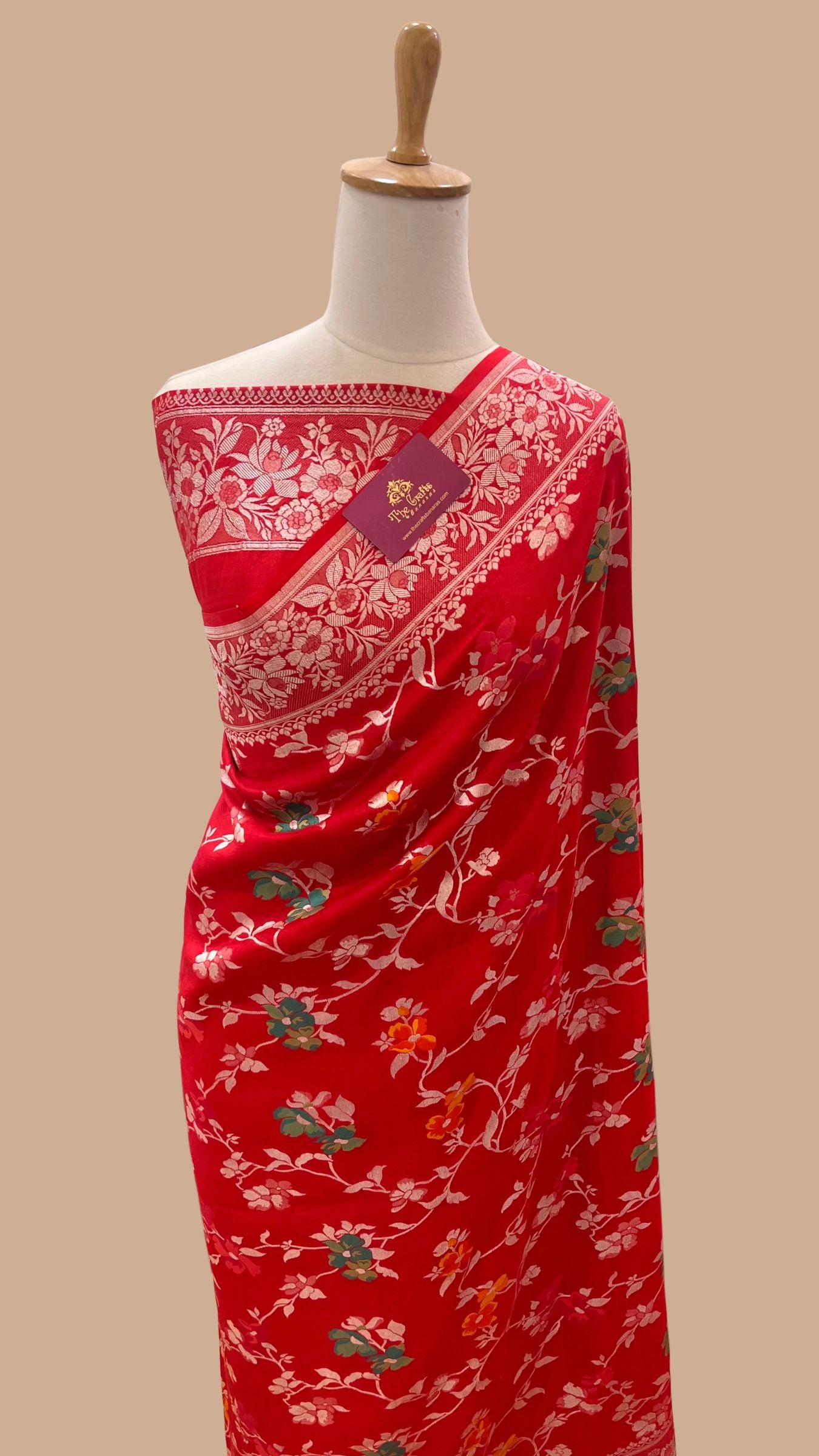 Khaddi Georgette Handloom Banarasi Saree - Jaal with Meenakari