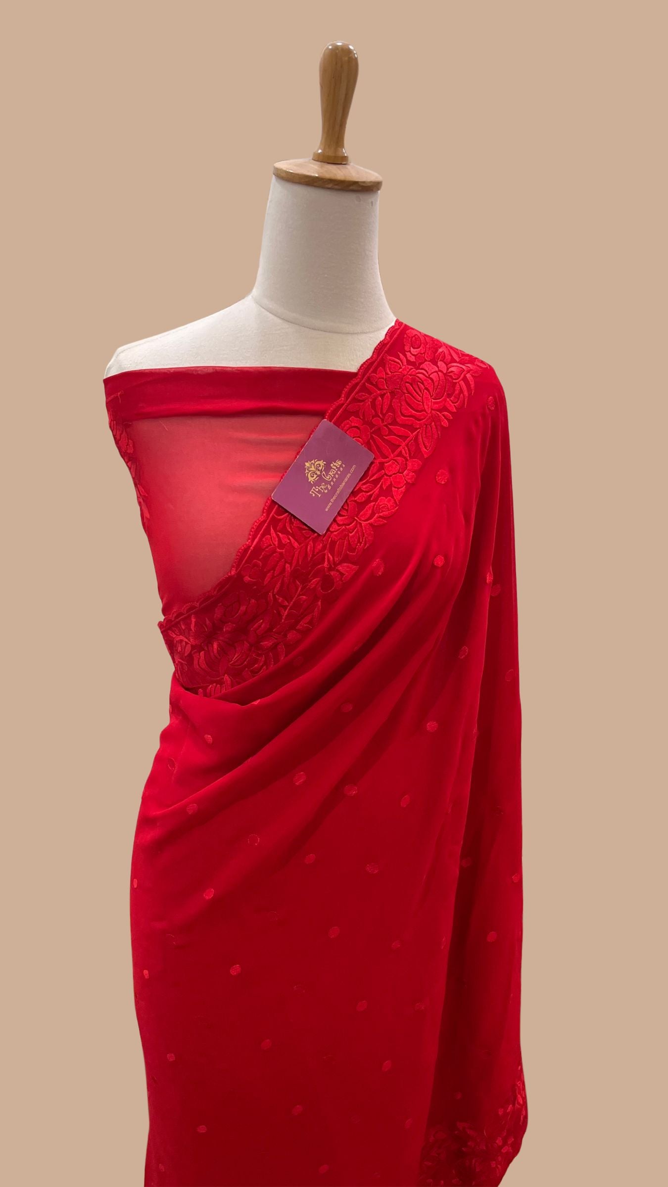 Pure Georgette Chikankari Handloom Banarasi Saree