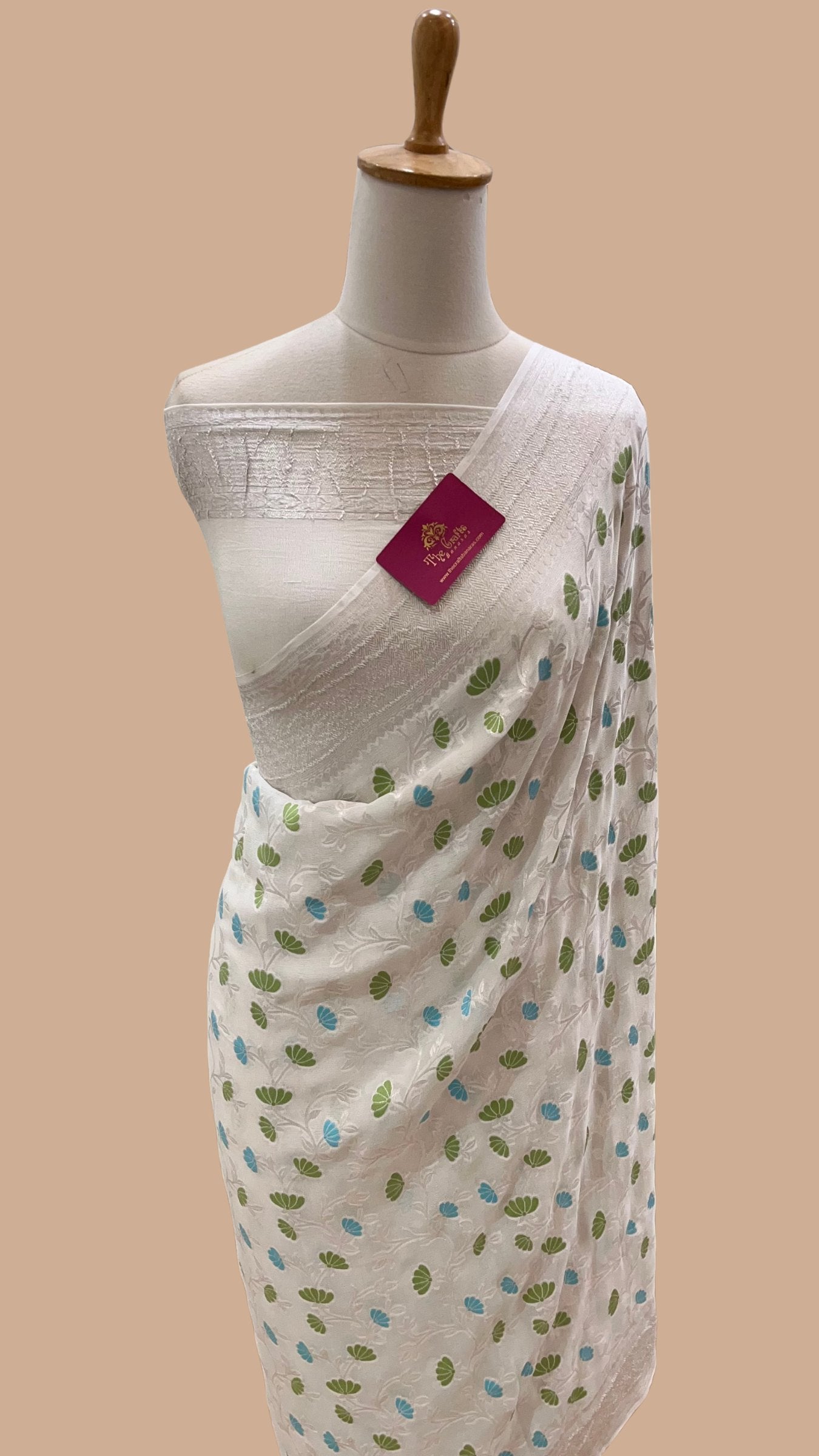 Khaddi Georgette Handloom Banarasi Saree - Jaal with Meenakari