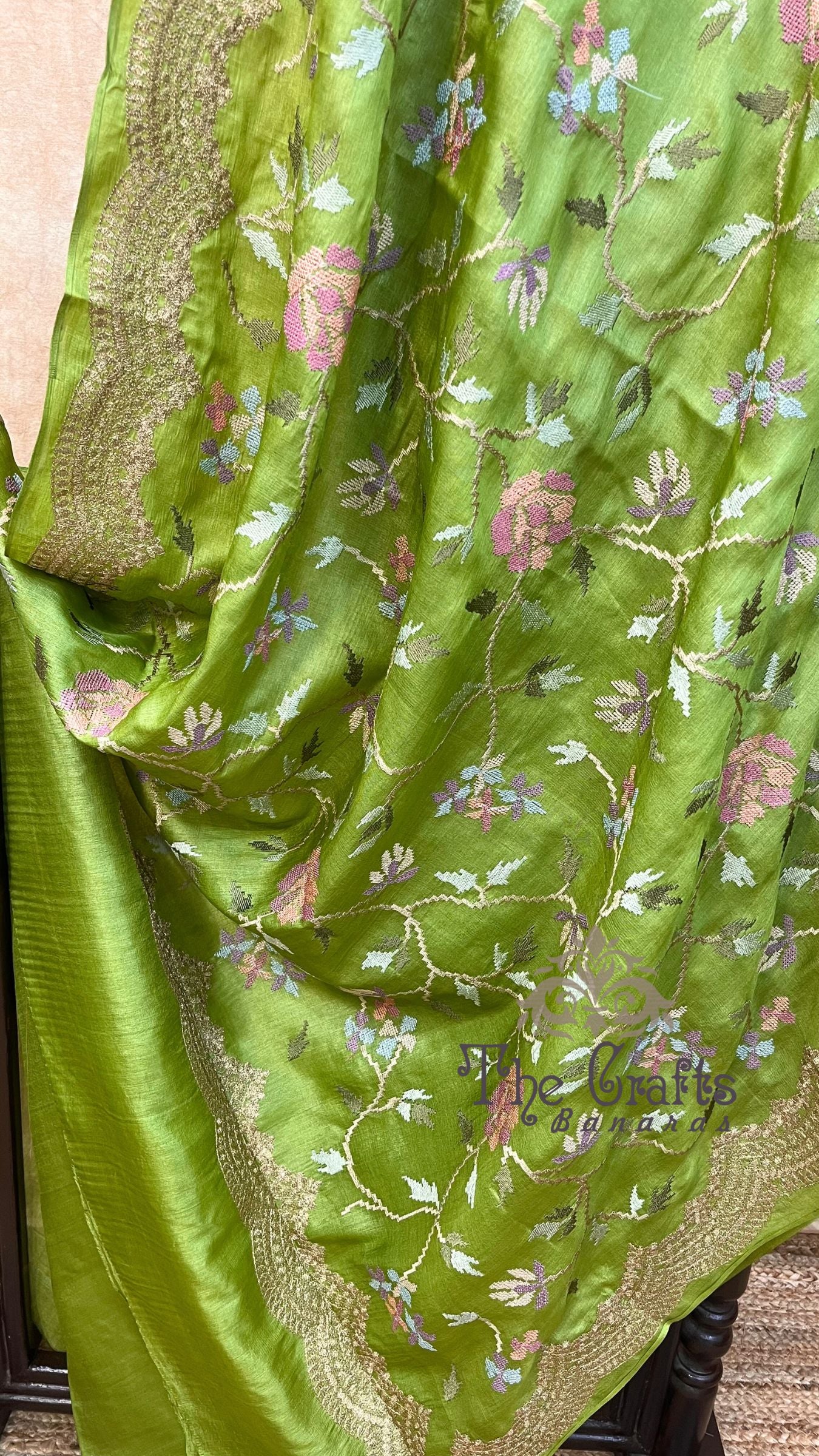 Pure Tussar Silk Chikankari Handloom Banarasi Saree