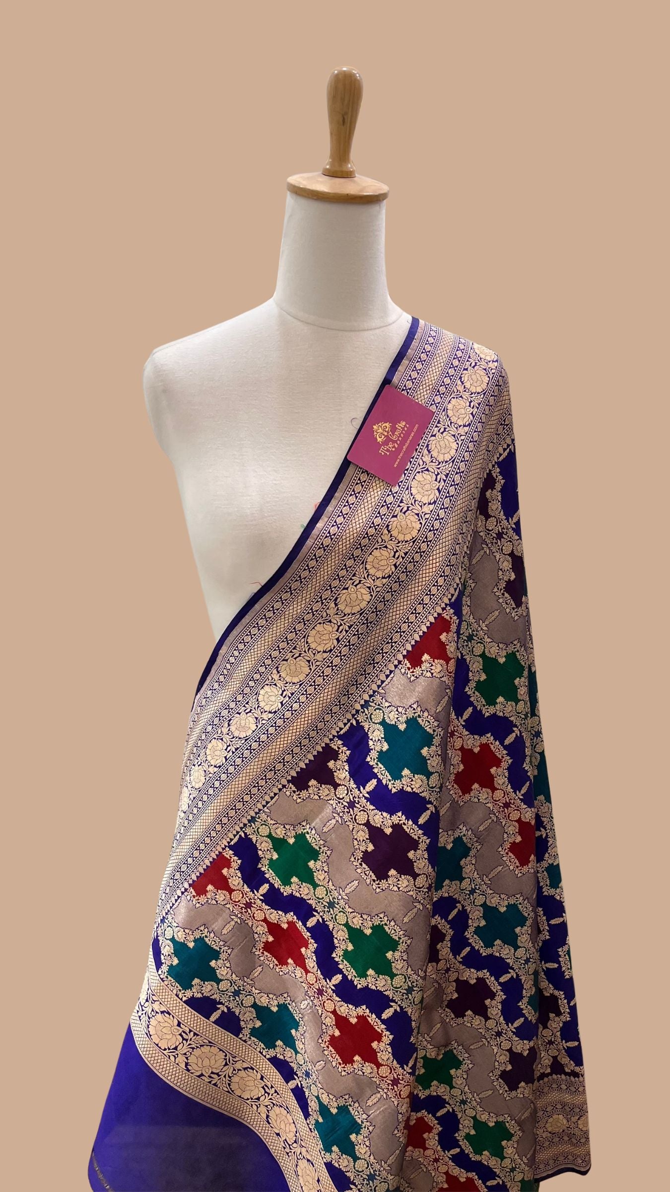 Rangkat Pure Katan Silk Banarasi Handloom Dupatta - Jaal with meenakari