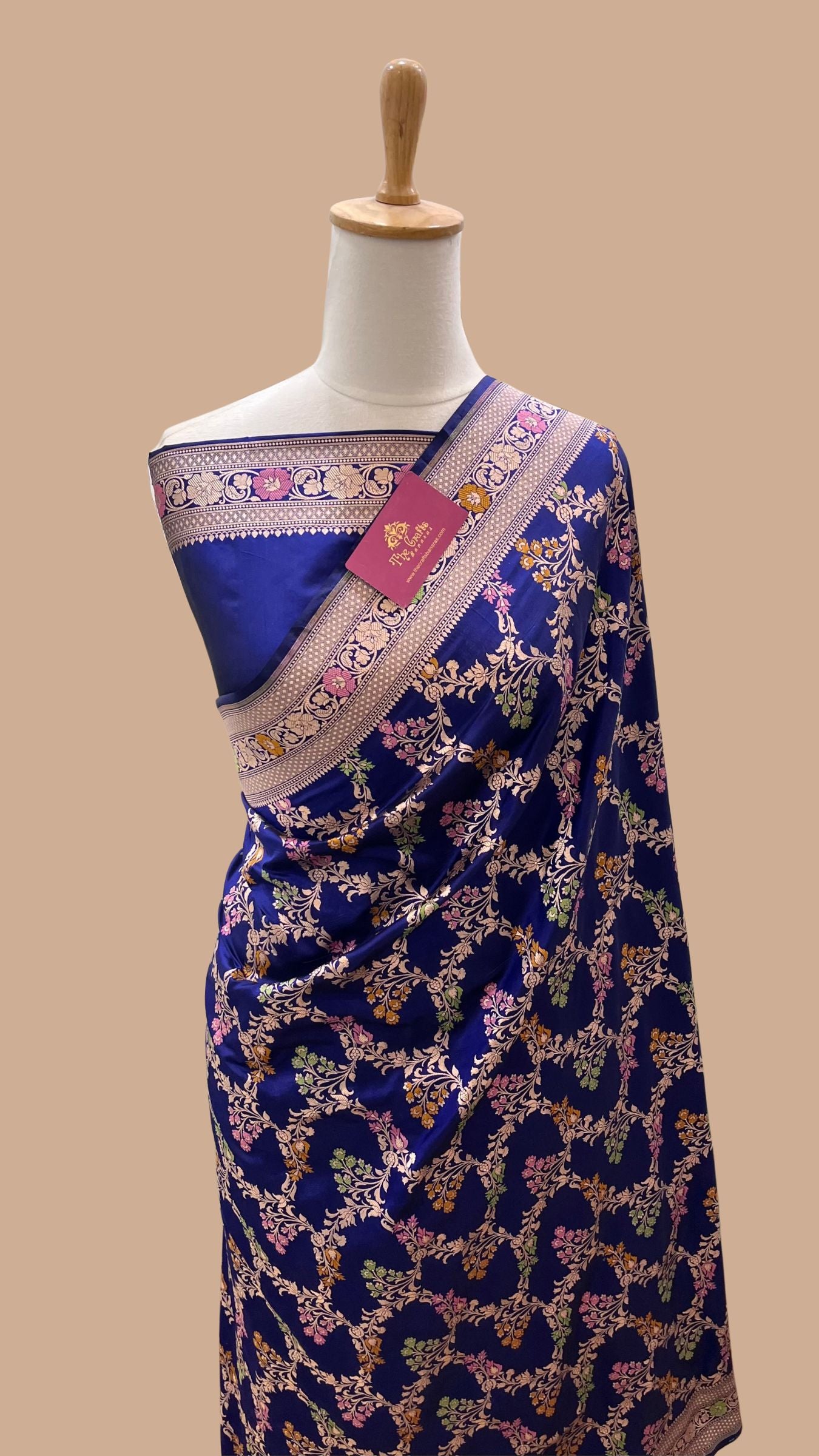 Pure Katan Silk Handloom Banarasi Saree - Jaal With Meenakari