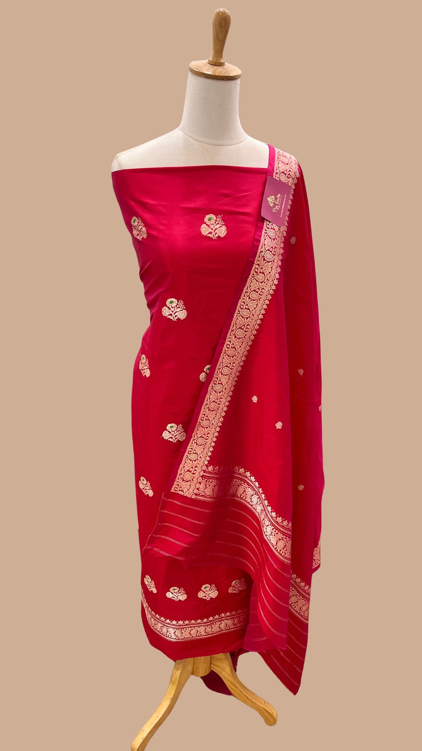 Pure Katan Silk Handloom Banarasi Dress Material - with kadhua motis