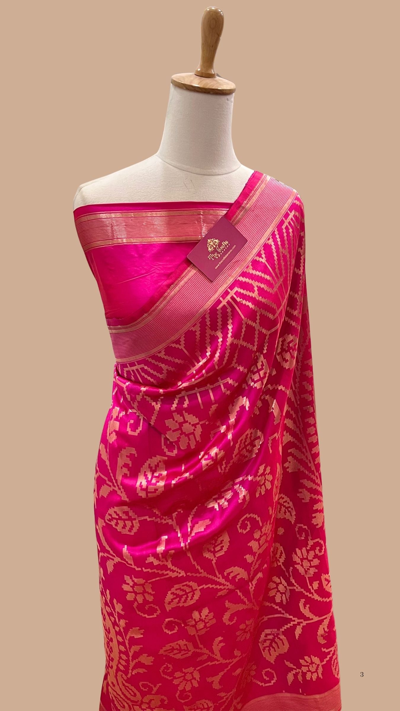 Hot Pink Pure Katan Silk Handloom Banarasi Saree - Jangla