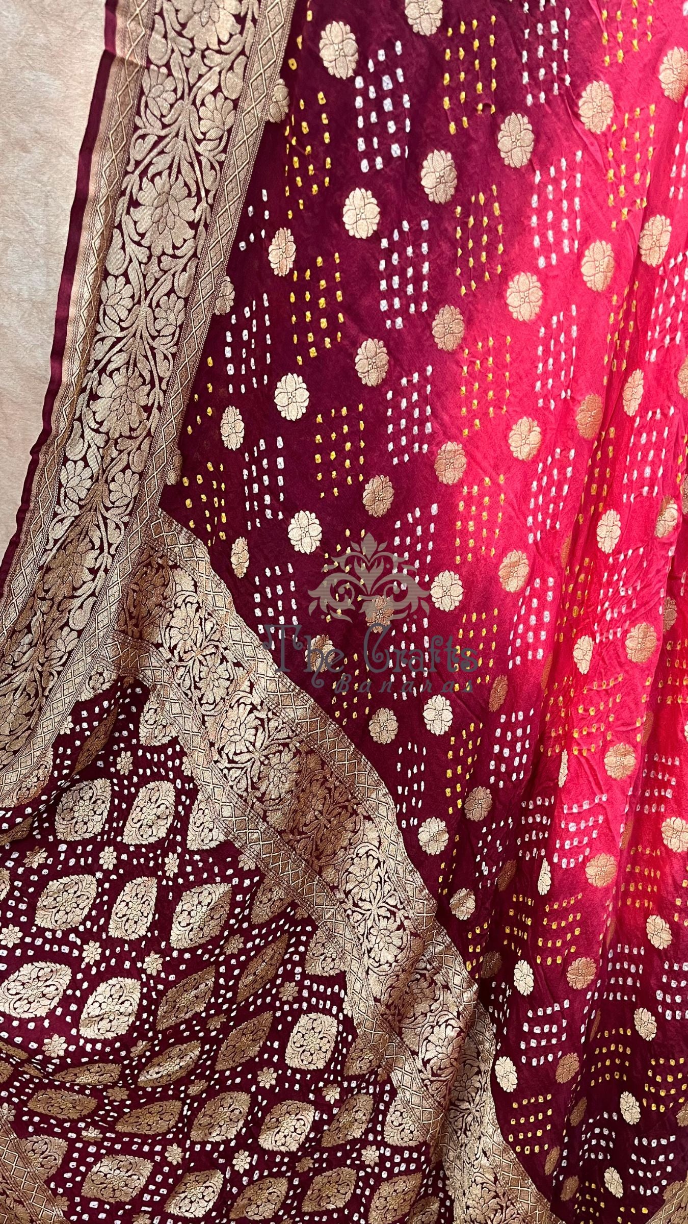 Pure Georgette Banarasi Handloom Bandhej Saree