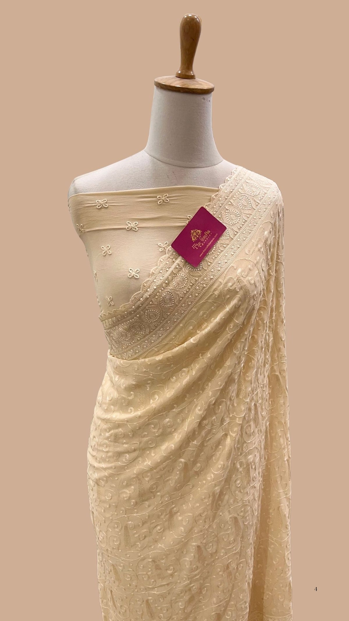 Pure Georgette Chikankari Handloom Banarasi Saree
