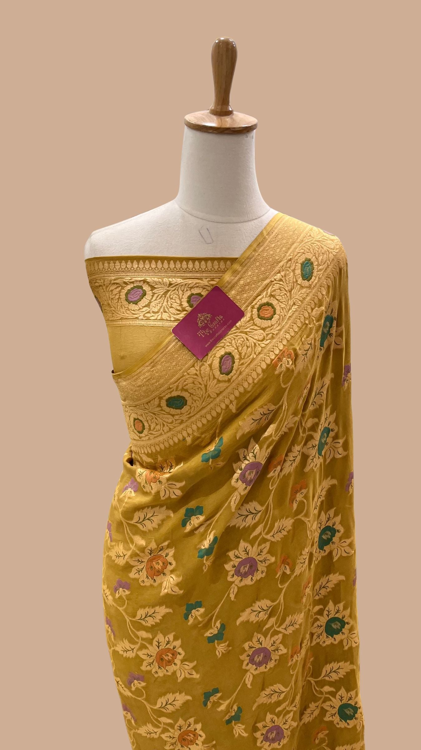 Khaddi Georgette Handloom Banarasi Saree - Jaal with Meenakari