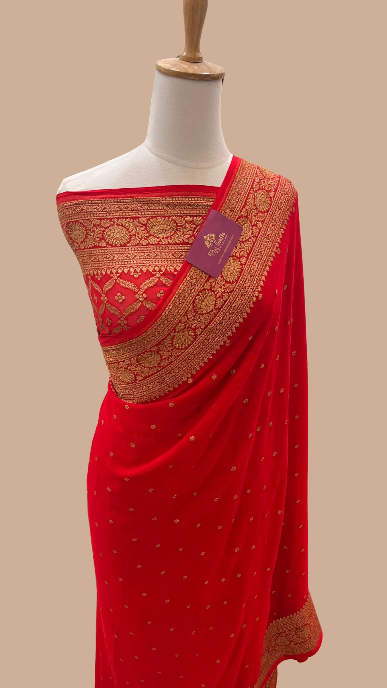 Khaddi Georgette Banarasi Saree - Antique Zari