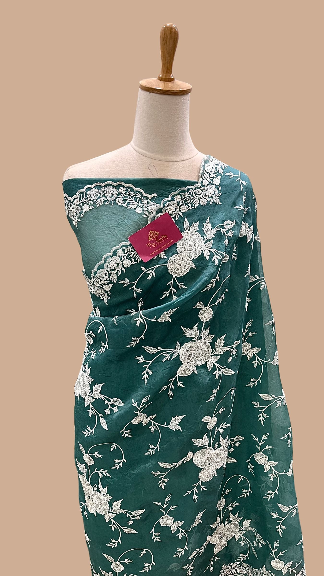 Pure Organza Silk Chikankari Handloom Banarasi Saree