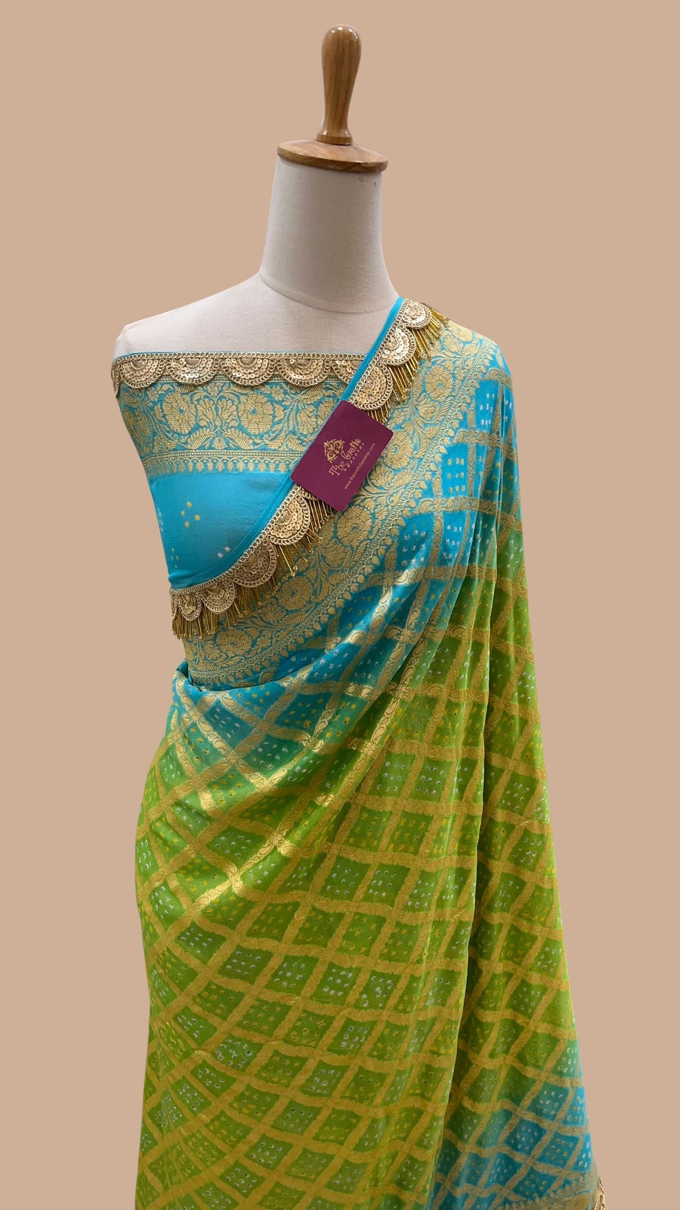 Janhvi Kapoor in Pure Georgette Banarasi Handloom Bandhej Saree