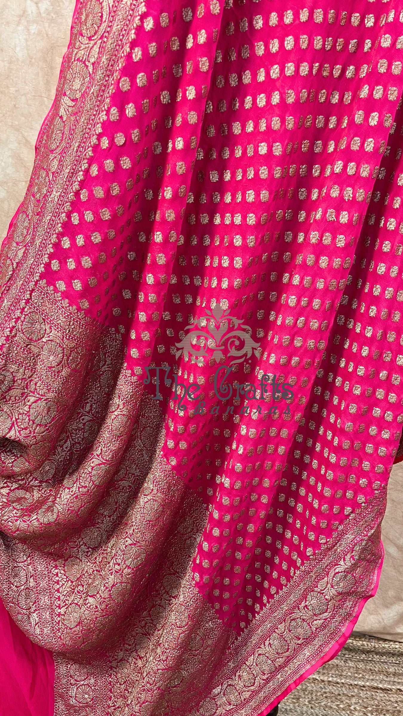 Pure Crepe Georgette Banarasi Saree - Antique Zari