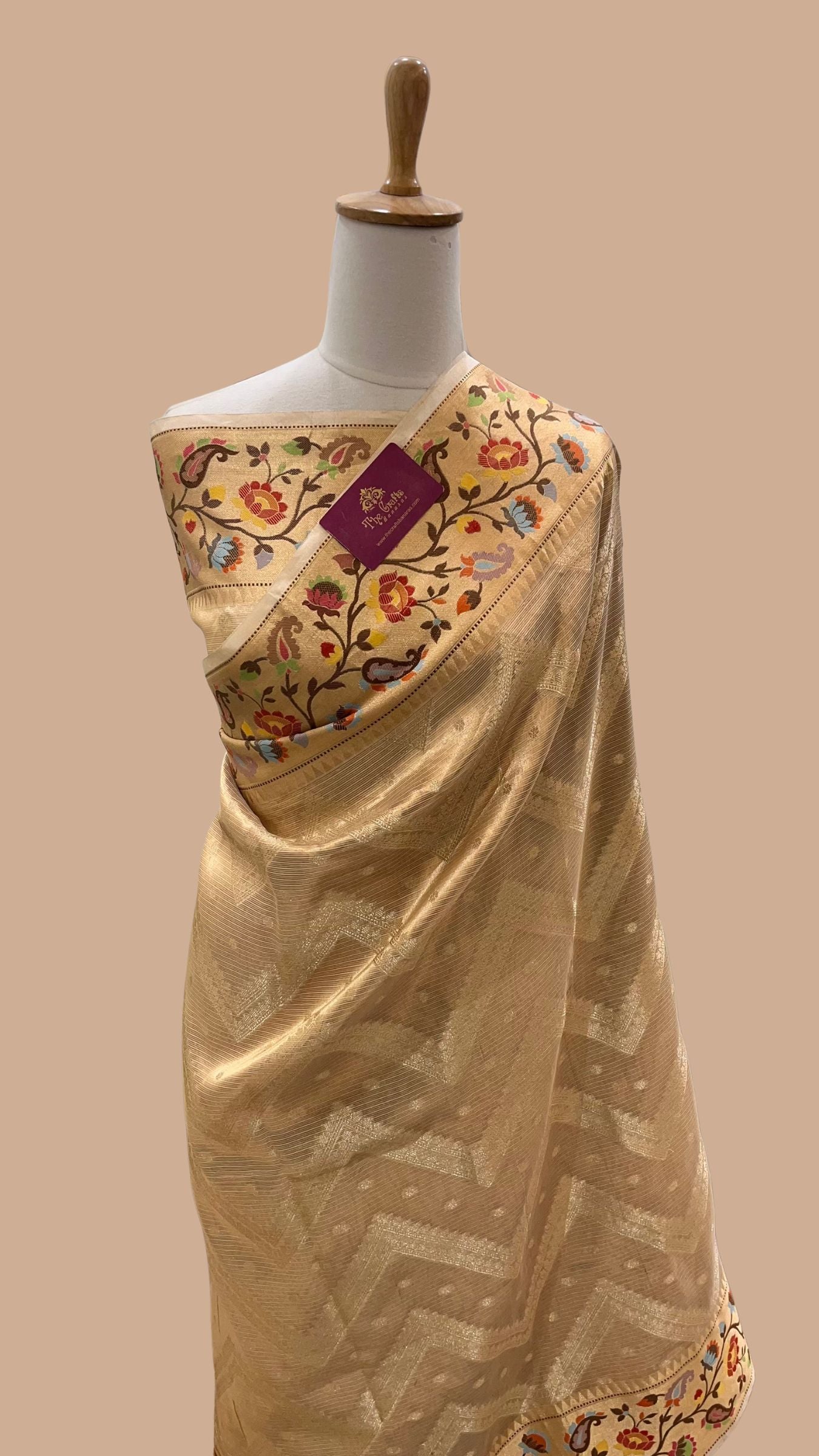 Pure Zari Kota Tissue Silk Handloom  Banarasi Saree - Meenakari