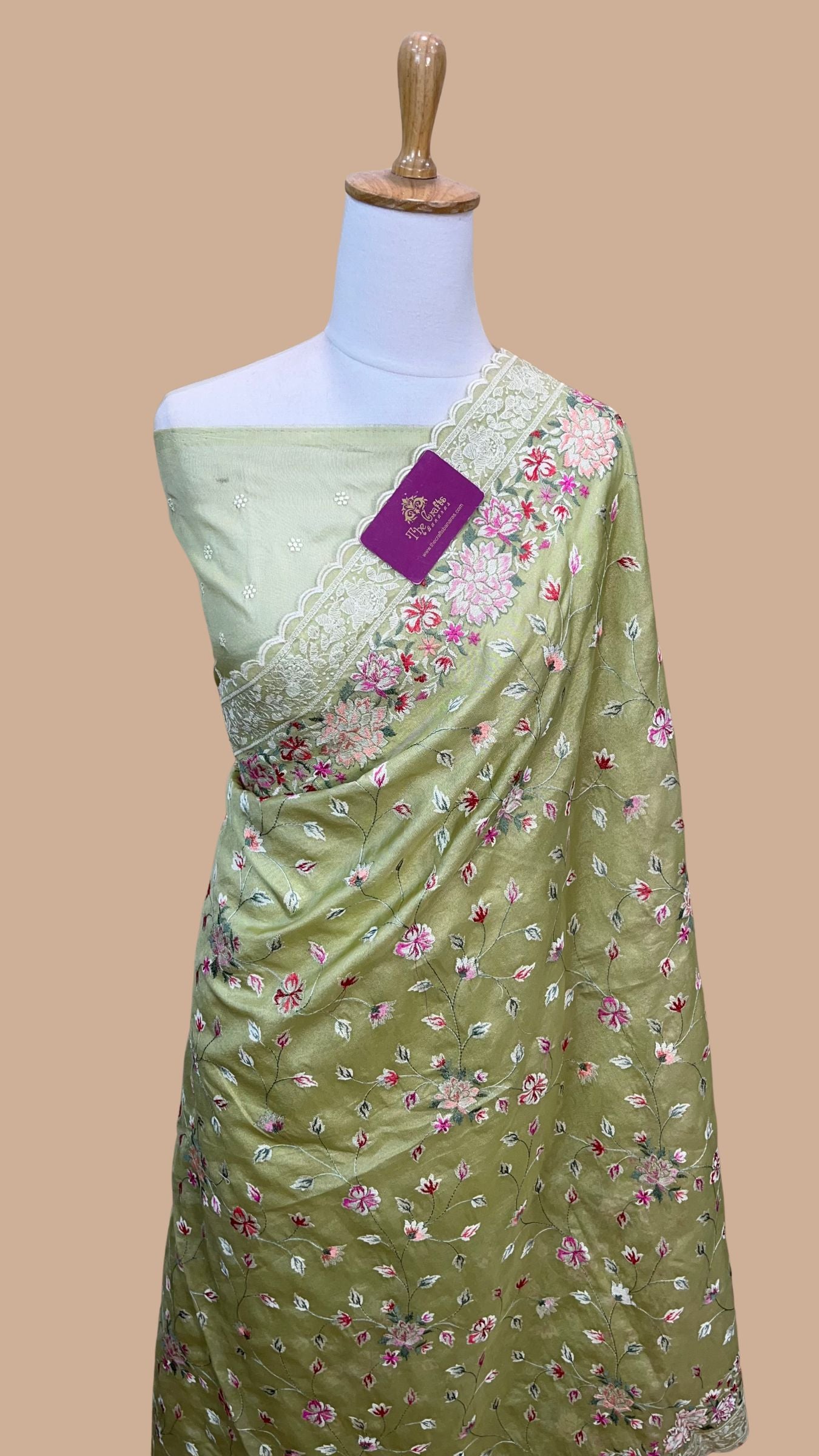 Pure Tissue Silk Banarasi Saree - Chikankari all over